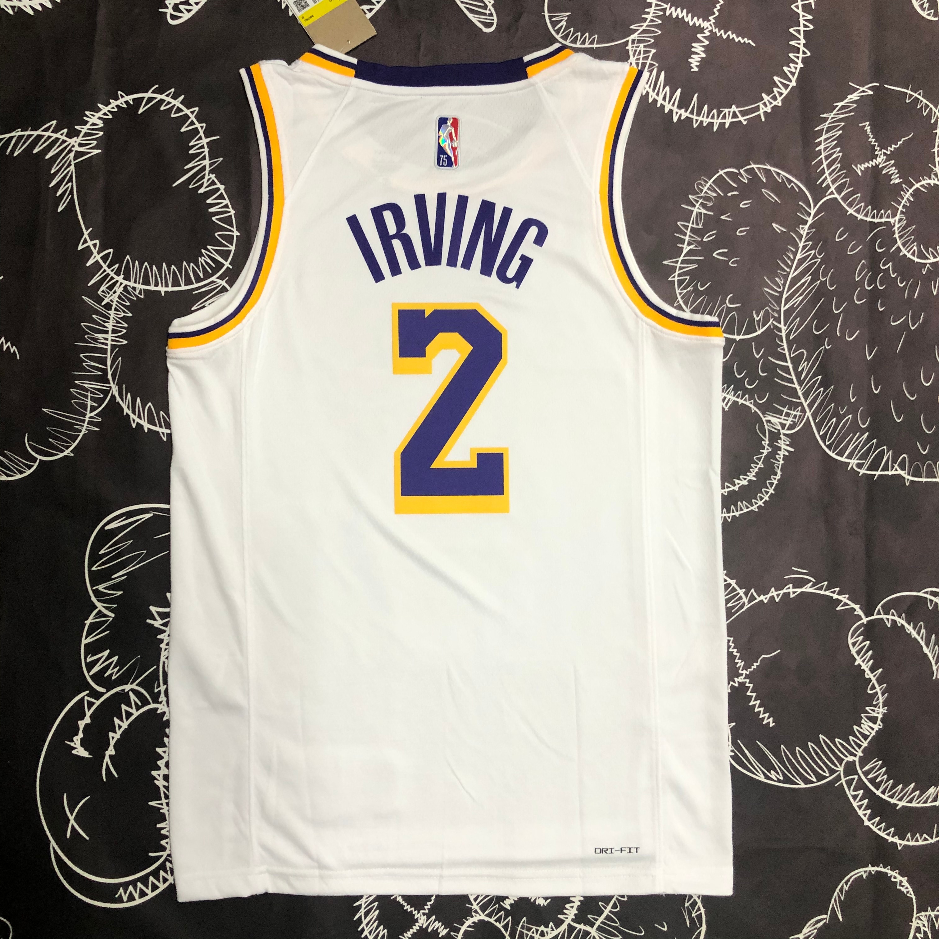 NBA 75th Anniversary Los Angeles Lakers White Round Neck #2 IRVING Jersey High Quality Name and Number Print - leoleo123123