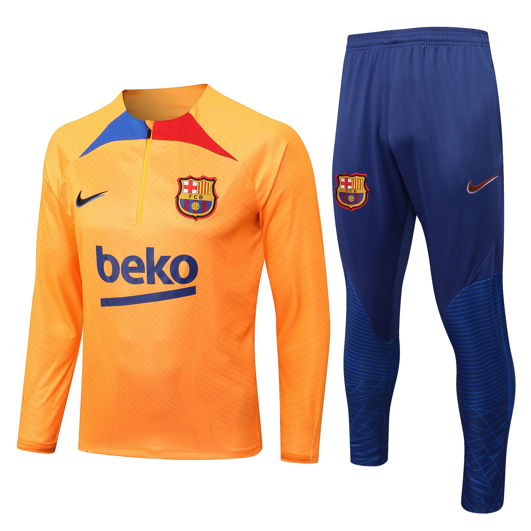 22-23 Barcelona Orange Sweater Tracksuit with Ink-jet Priting Thai Quality - leoleo123123
