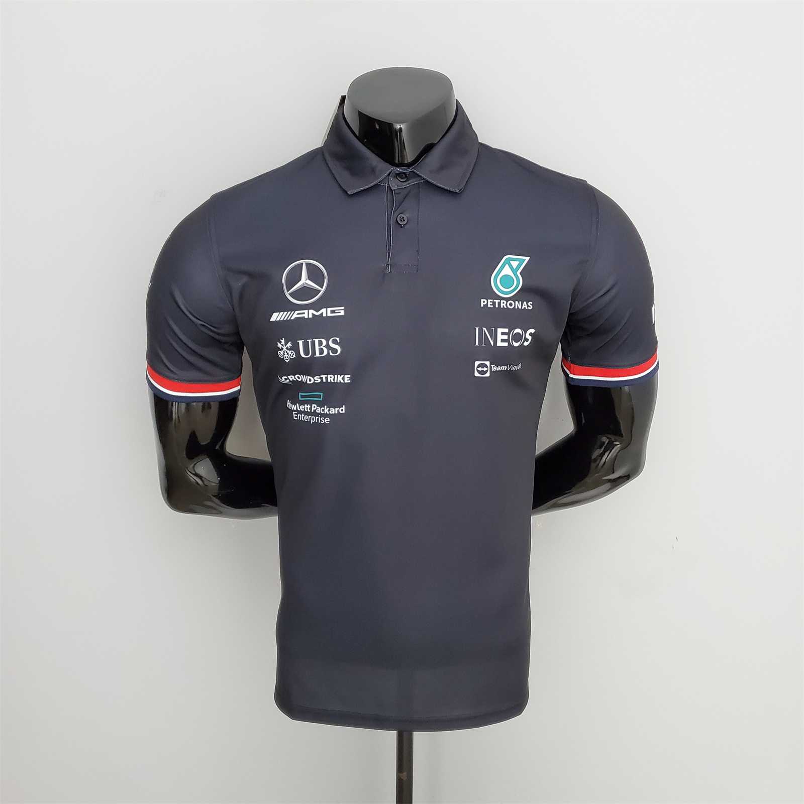 2022 Mercedes F1 Team POLO T-Shirt Black with number 66 - leoleo123123