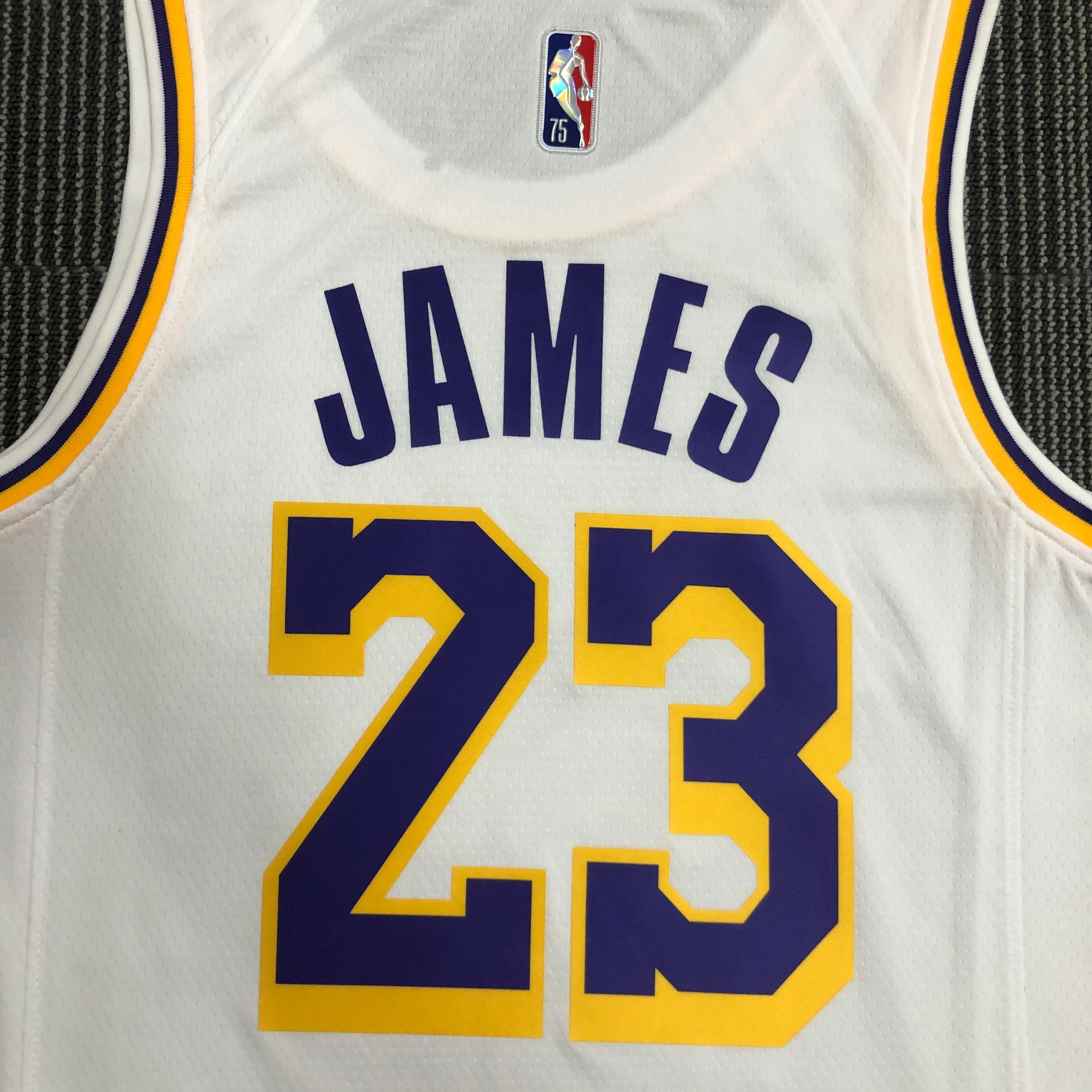 NBA 75th Anniversary Los Angeles Lakers White Round Neck #23 JAMES Jersey High Quality Name and Number Print - leoleo123123