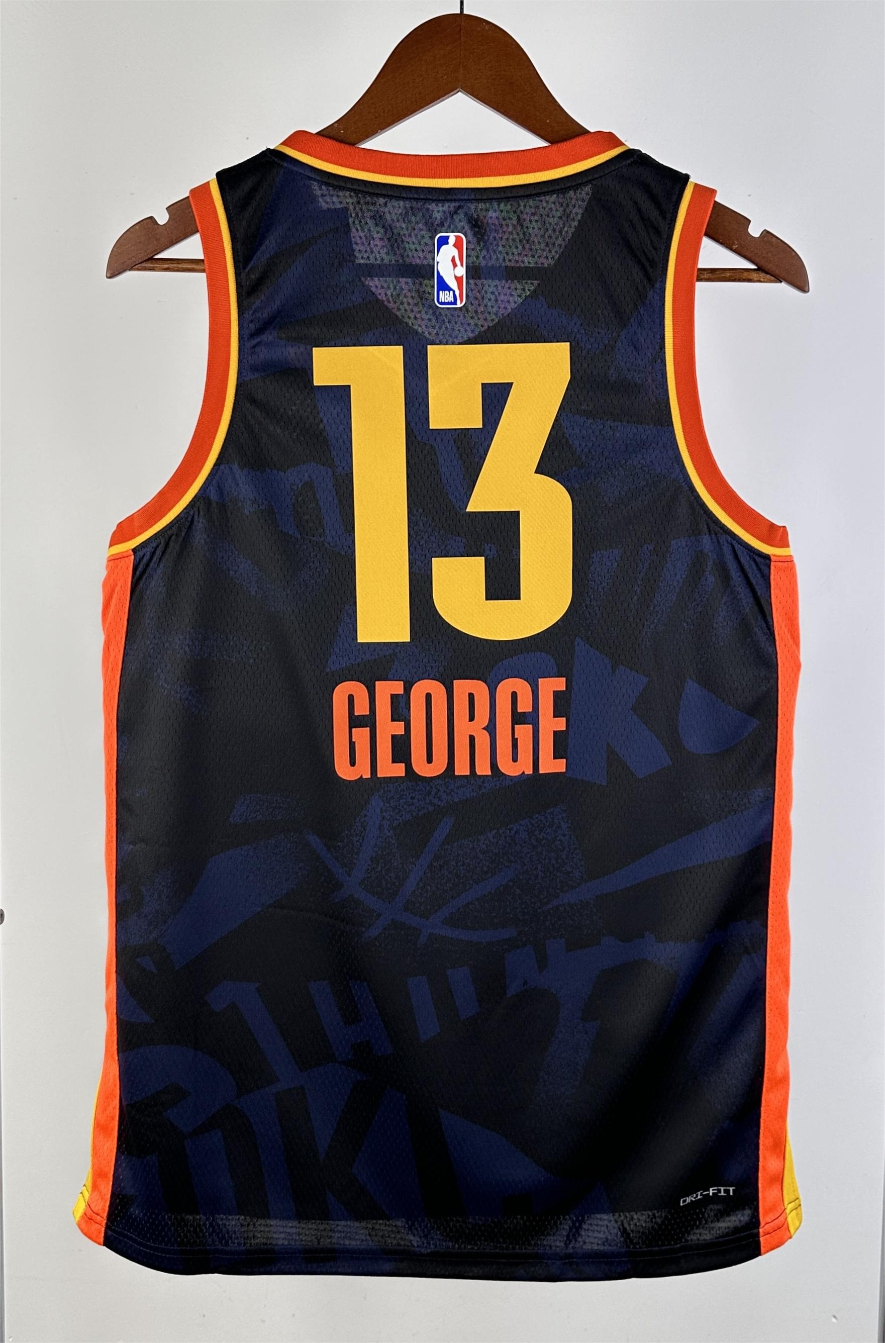 NBA Men 2024 Oklahoma City Thunder City Edition Dark Blue #13 GEORGE Jersey High Quality Name and Number Print - leoleo123123