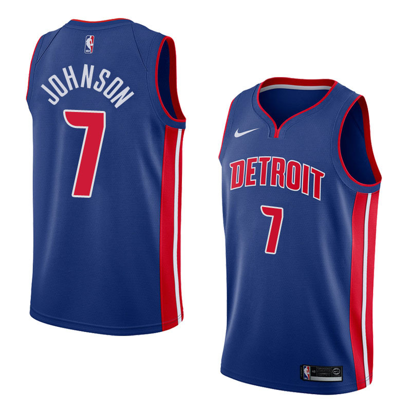 NBA Men Detroit Pistons Blue #7 JOHNSON Jersey High Quality Name and Number Print - leoleo123123