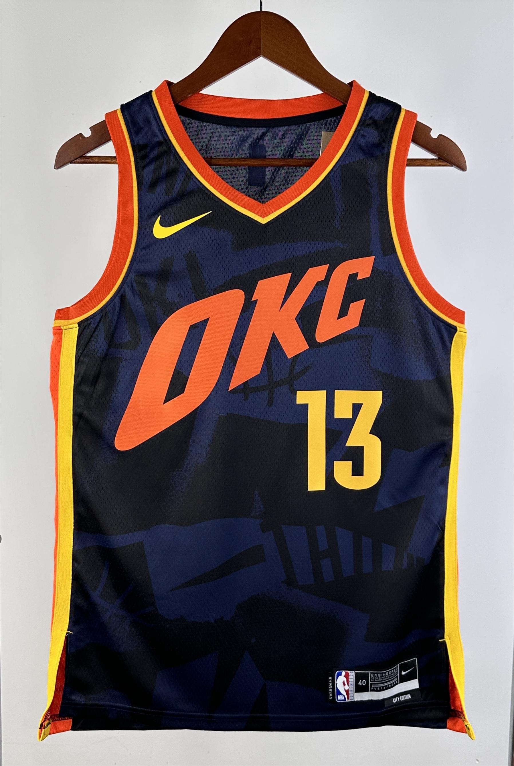 NBA Men 2024 Oklahoma City Thunder City Edition Dark Blue #13 GEORGE Jersey High Quality Name and Number Print - leoleo123123