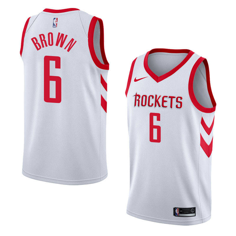 NBA Men Houston Rockets White #6 BROWN Jersey High Quality Name and Number Print - leoleo123123