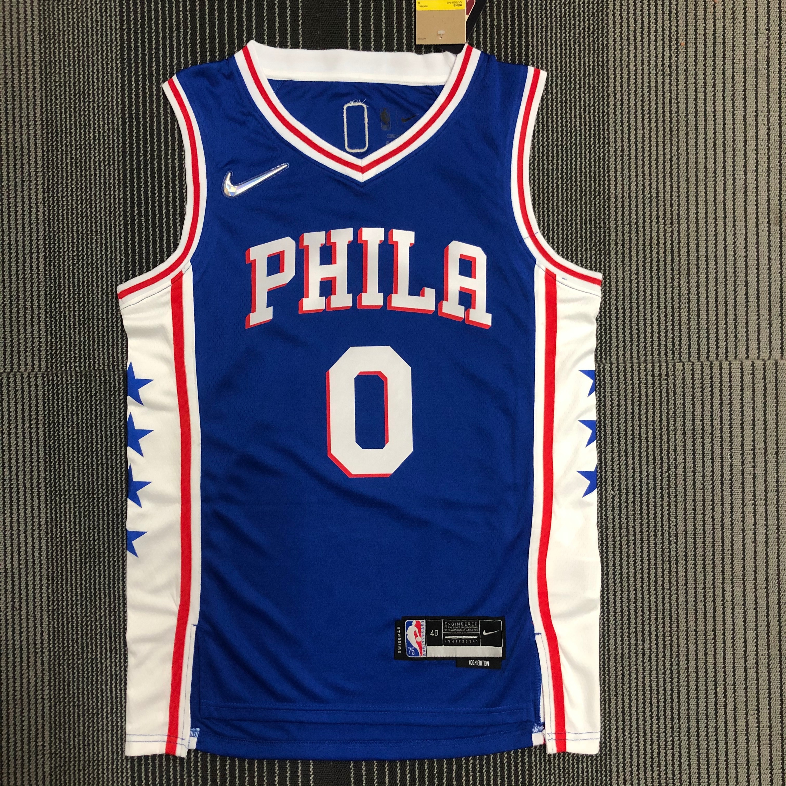 NBA Men 75th Anniversary Season 2022 Philadelphia 76ers Blue V-neck #0 MAXEY Jersey High Quality Name and Number Print - leoleo123123