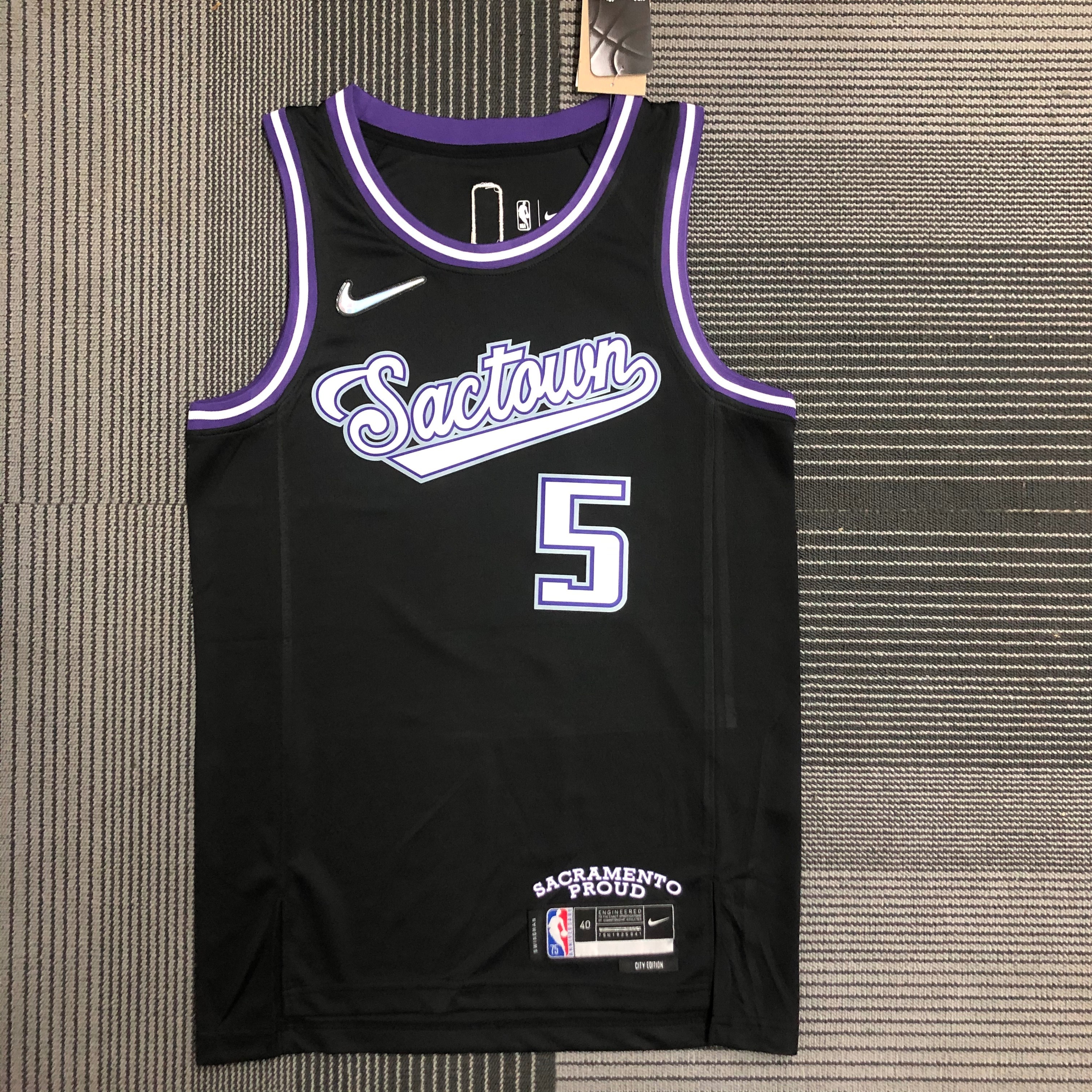 NBA 75th Anniversary Season 2022 Sacramento Kings Black #5 FOX Jersey High Quality Name and Number Print - leoleo123123
