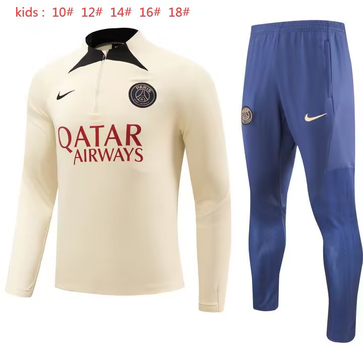 23/24 PSG Kids Beige Sweater Tracksuit Thai Quality - leoleo123123