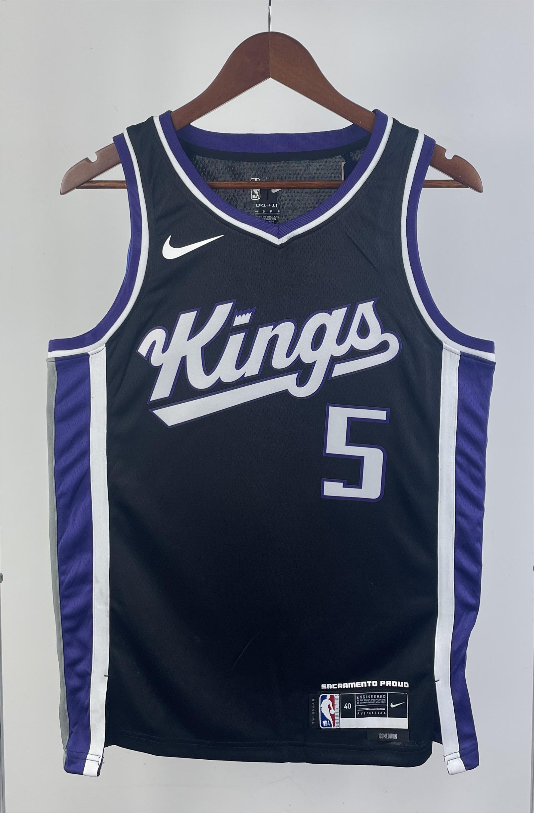 NBA Men 2024 Sacramento Kings Black #5 FOX Jersey High Quality Name and Number Print - leoleo123123
