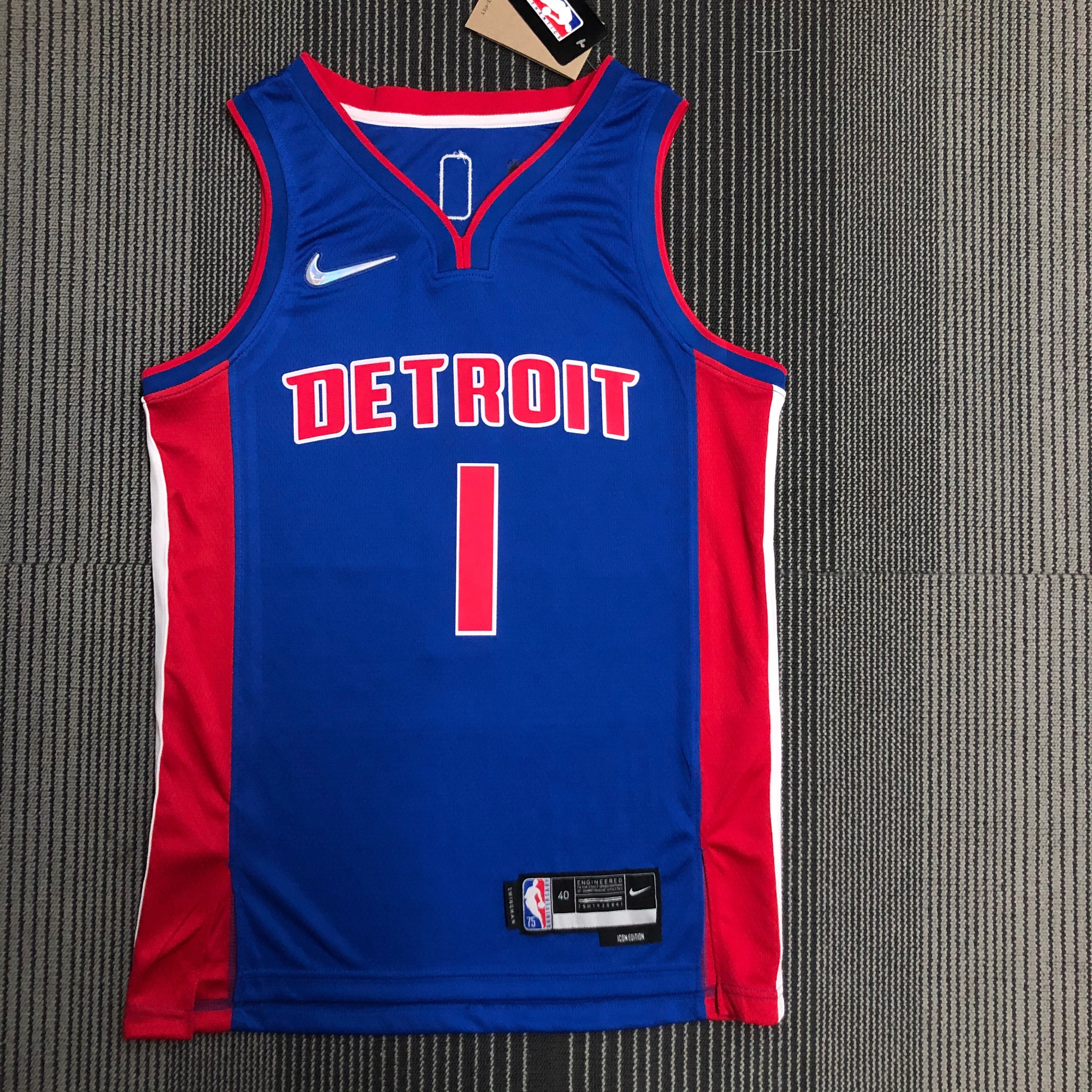 NBA 75th Anniversary Detroit Pistons Blue #1 IVERSON Jersey High Quality Name and Number Print - leoleo123123