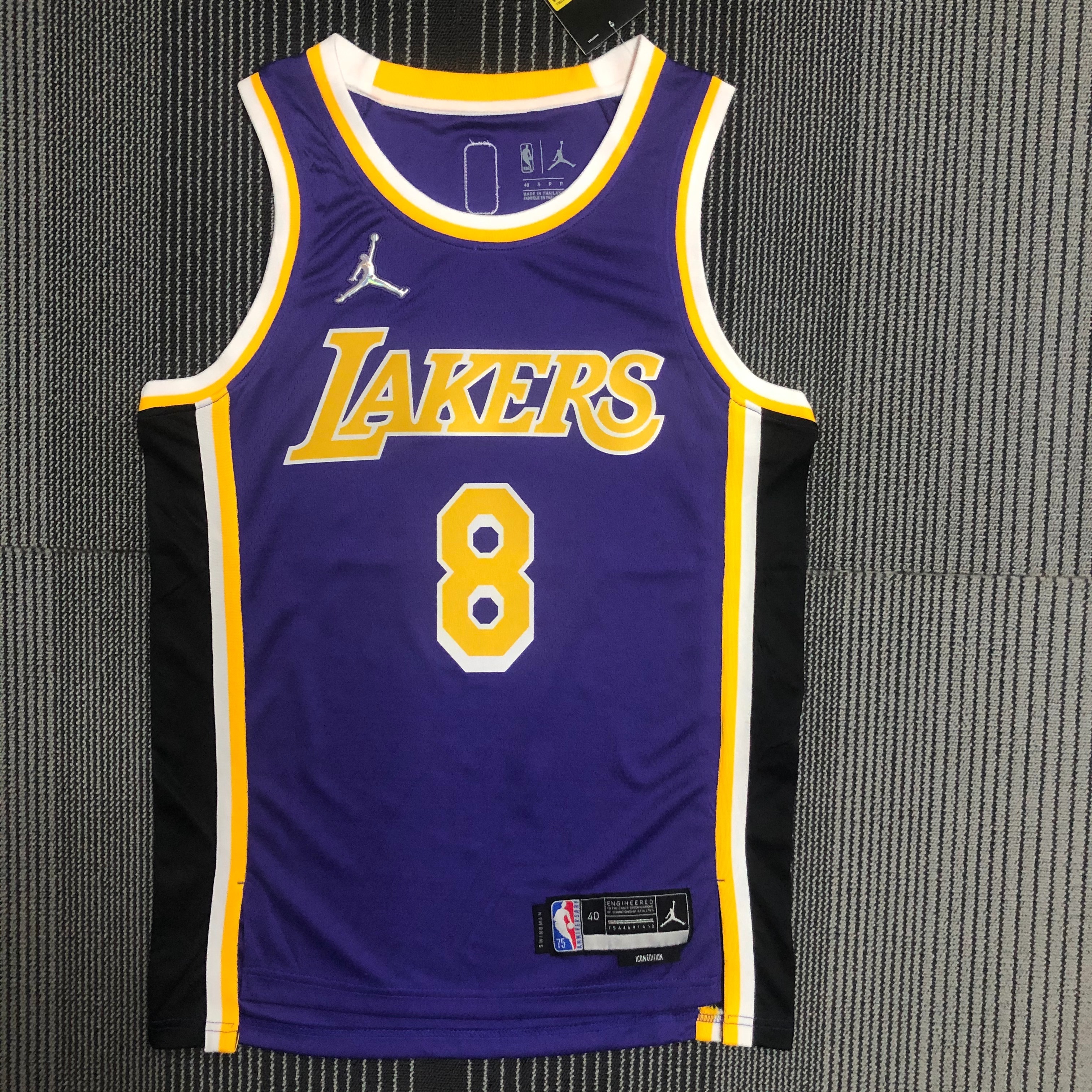 NBA Season 2022 75th Anniversary Los Angeles Lakers with Jordan Logo Purple Round Neck #8 BRYANT Jersey High Quality Name and Number Print - leoleo123123
