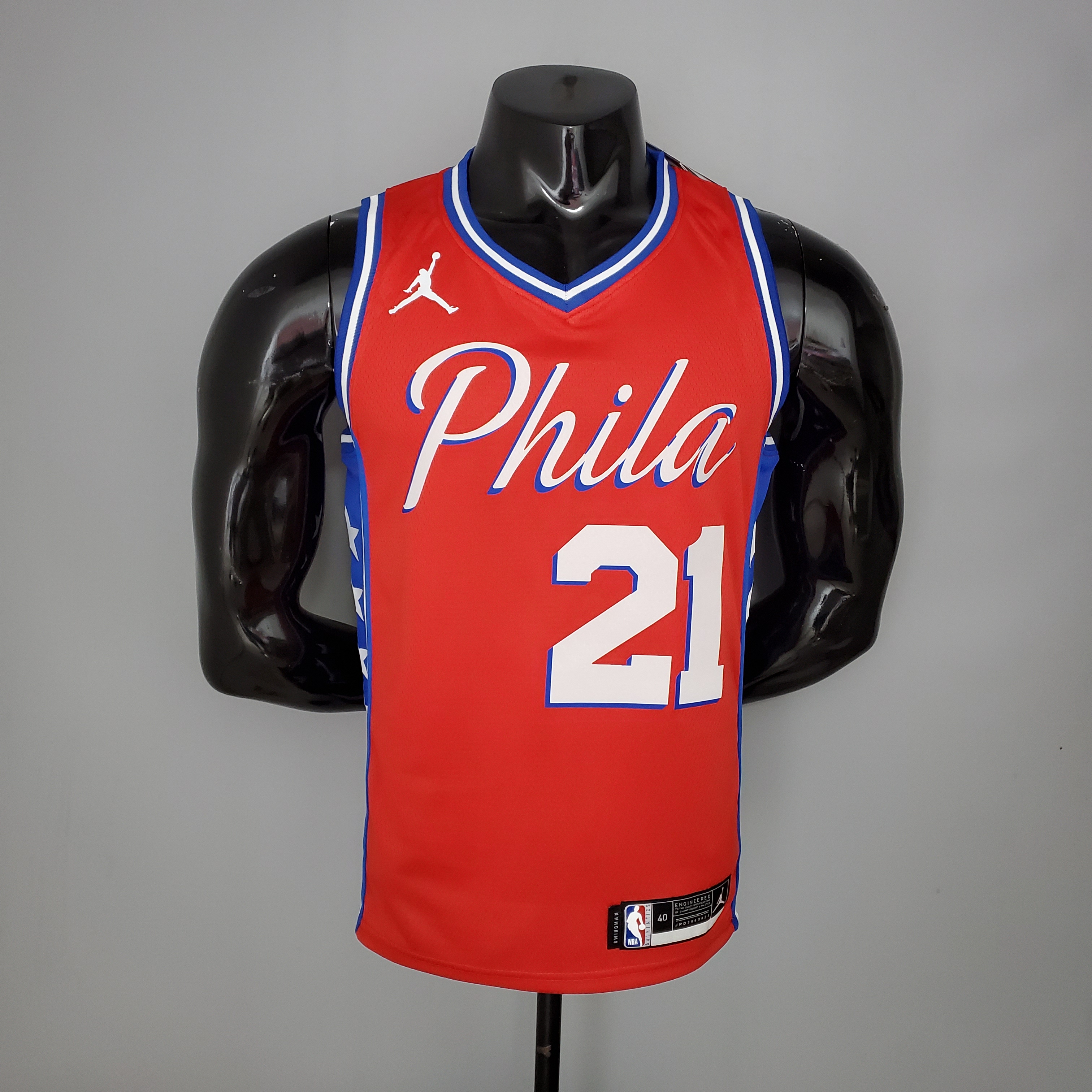 NBA Men Season 2021 Philadelphia 76ers Red #21 EMBIID Jersey with Jordan Logo High Quality Name and Number Print - leoleo123123