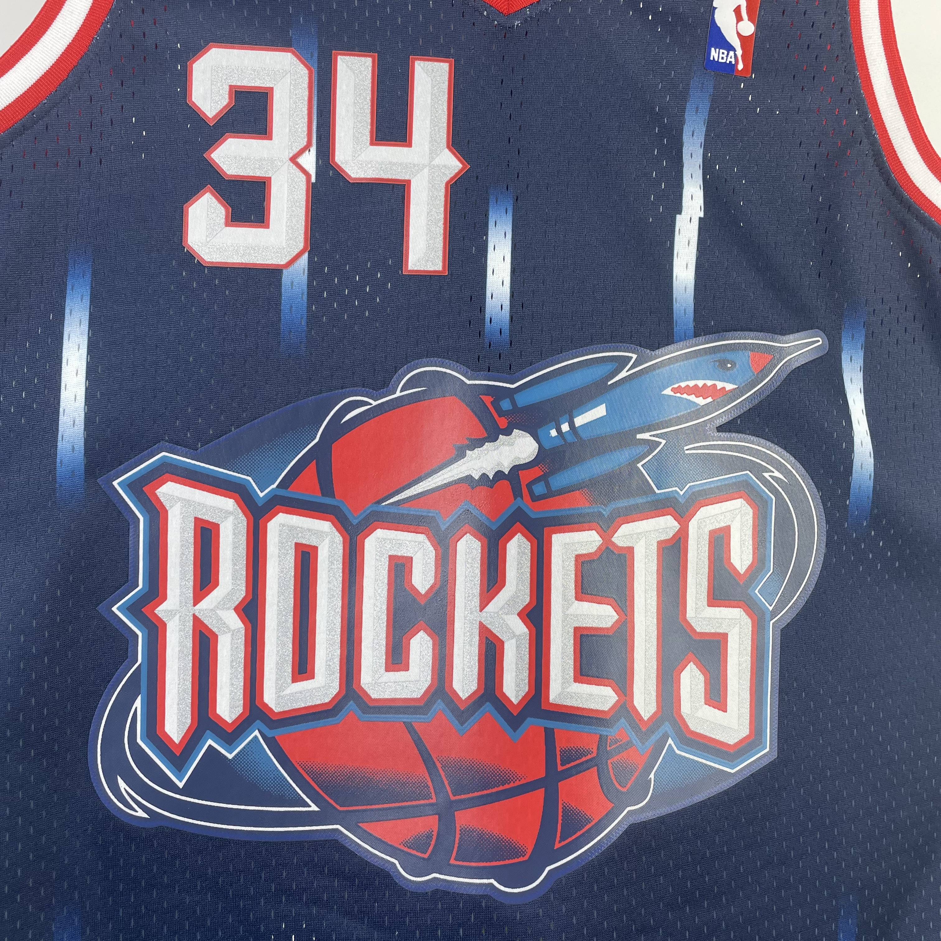 NBA Men 96-97 Houston Rockets Navy Blue #34 OLAJUWON Classics Swingman Jersey - leoleo123123
