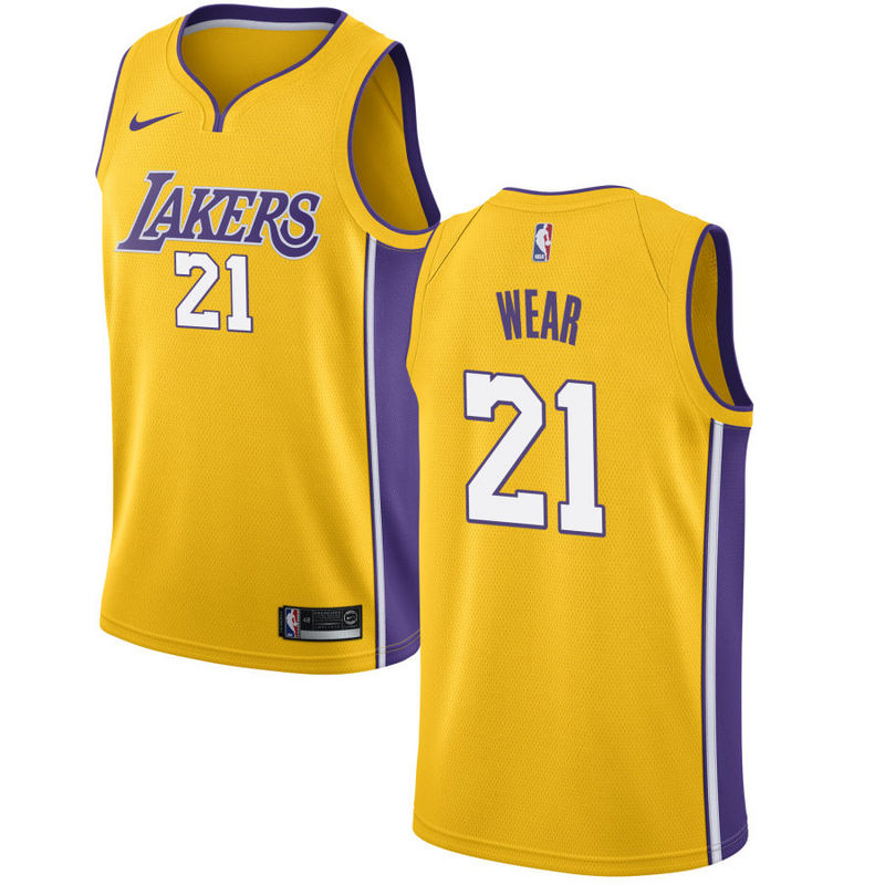 NBA Men Los Angeles Lakers #21 WEAR Yellow V-neck Jersey High Quality Name and Number Print - leoleo123123