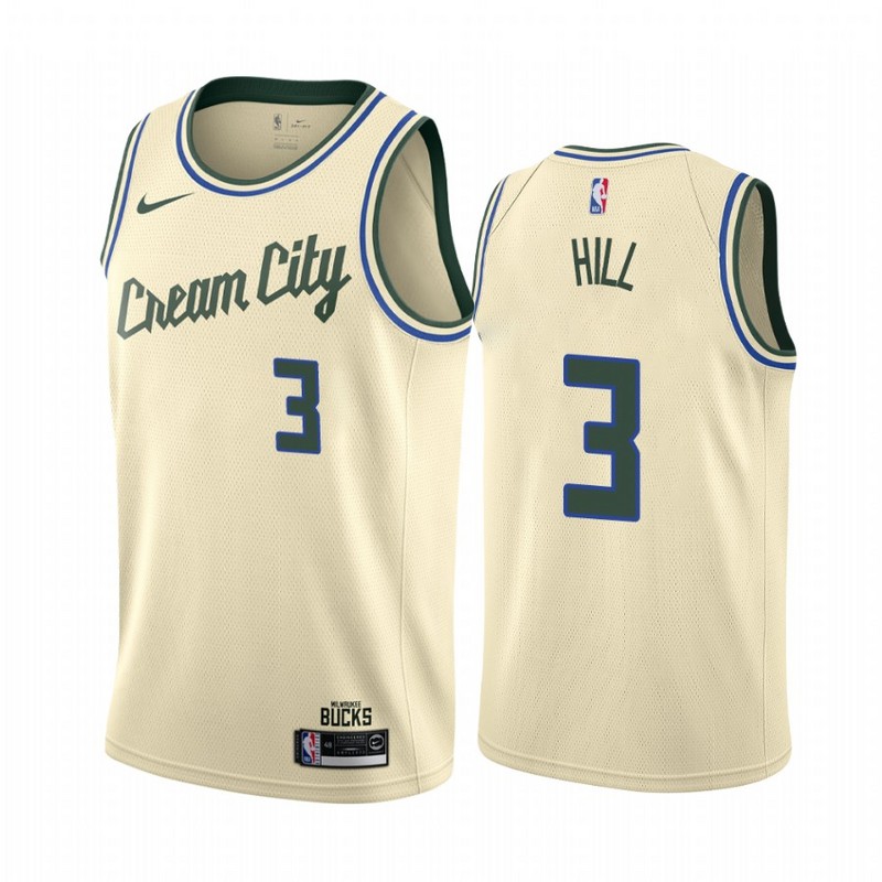 NBA Men Milwaukee Bucks Beige City #3 HILL Jersey High Quality Name and Number Print - leoleo123123