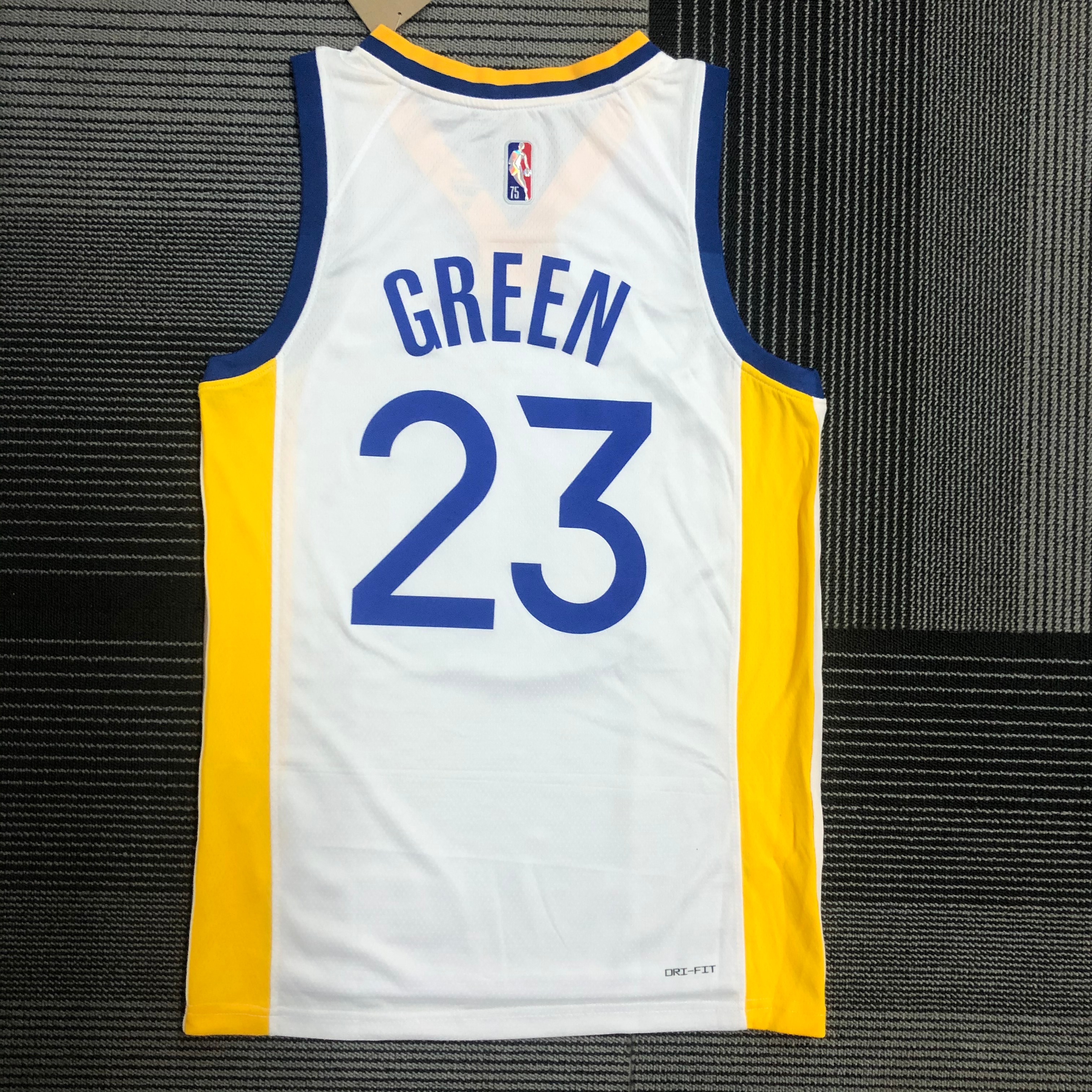 NBA Men 75th Anniversary Golden State Warriors White V-neck #23 GREEN Jersey High Quality Name and Number Print - leoleo123123