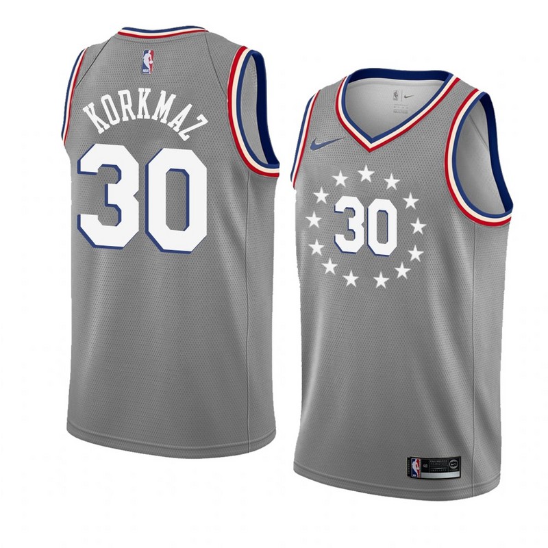 NBA Men Philadelphia 76ers Grey City #30 KORKMAZ Jersey High Quality Name and Number Print - leoleo123123