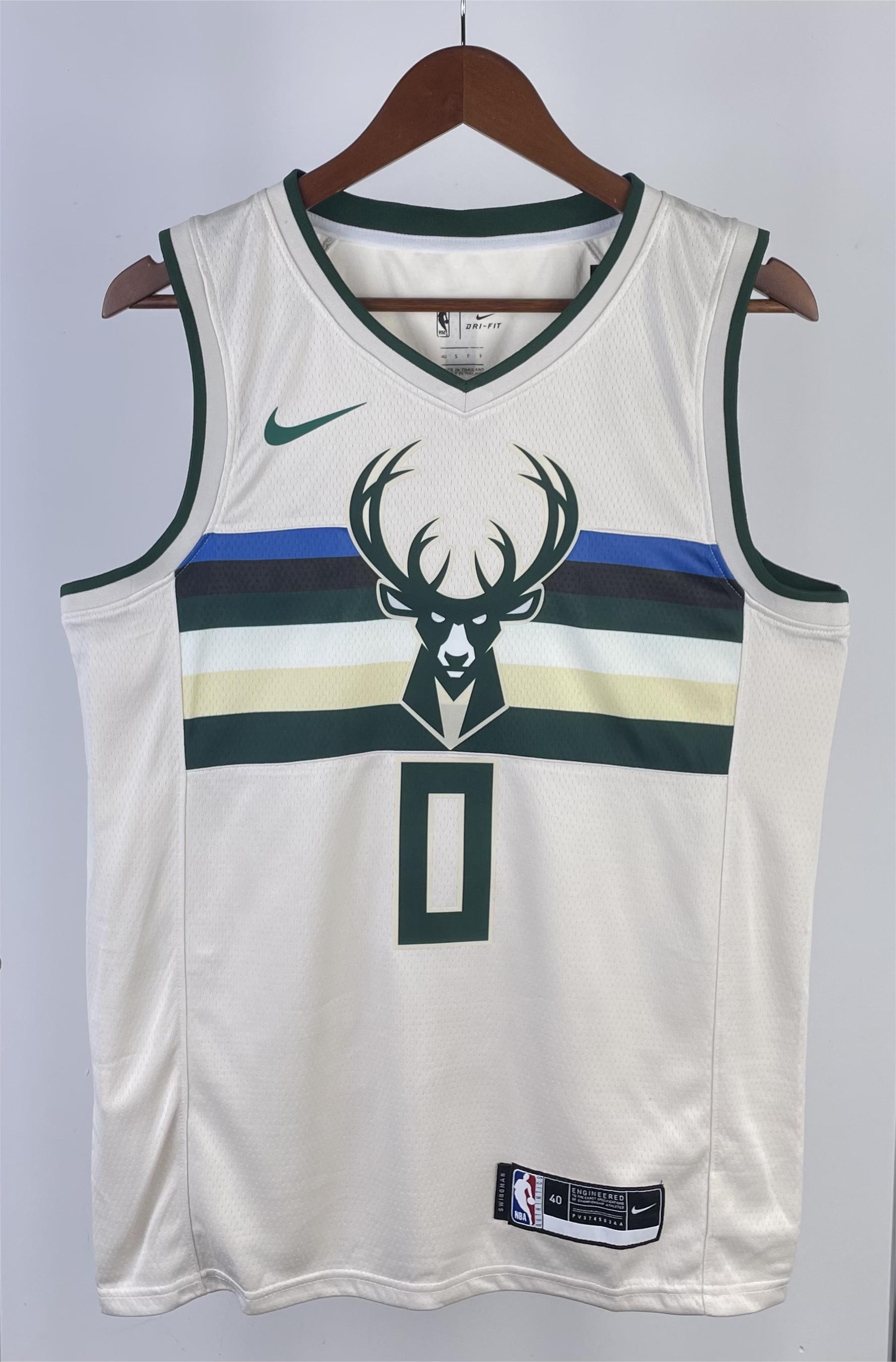 NBA 2019 Men Milwaukee Bucks Beige #0 LILLARD Jersey High Quality Name and Number Print - leoleo123123