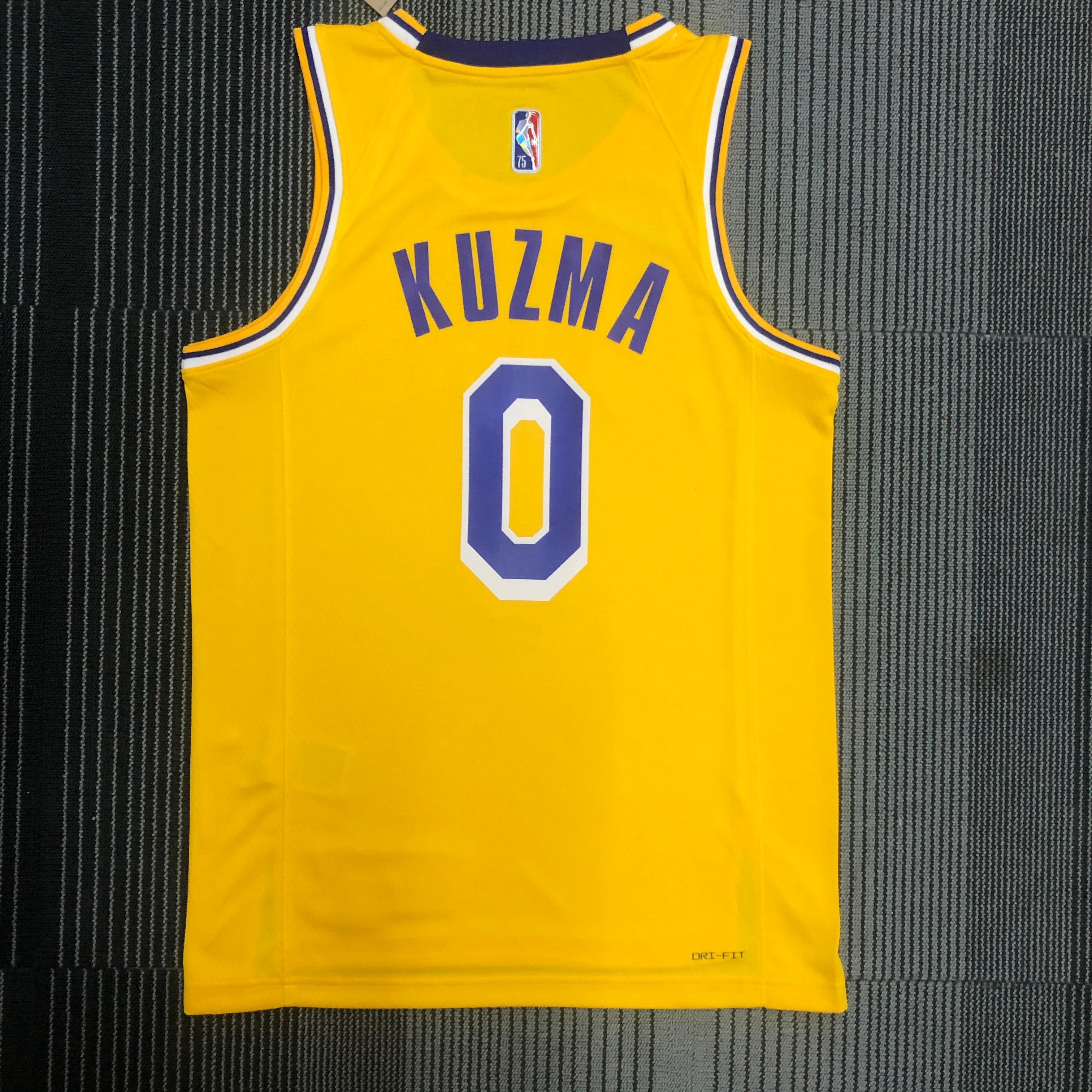NBA 75th Anniversary Los Angeles Lakers Yellow Round Neck #0 KUZMA Jersey High Quality Name and Number Print - leoleo123123