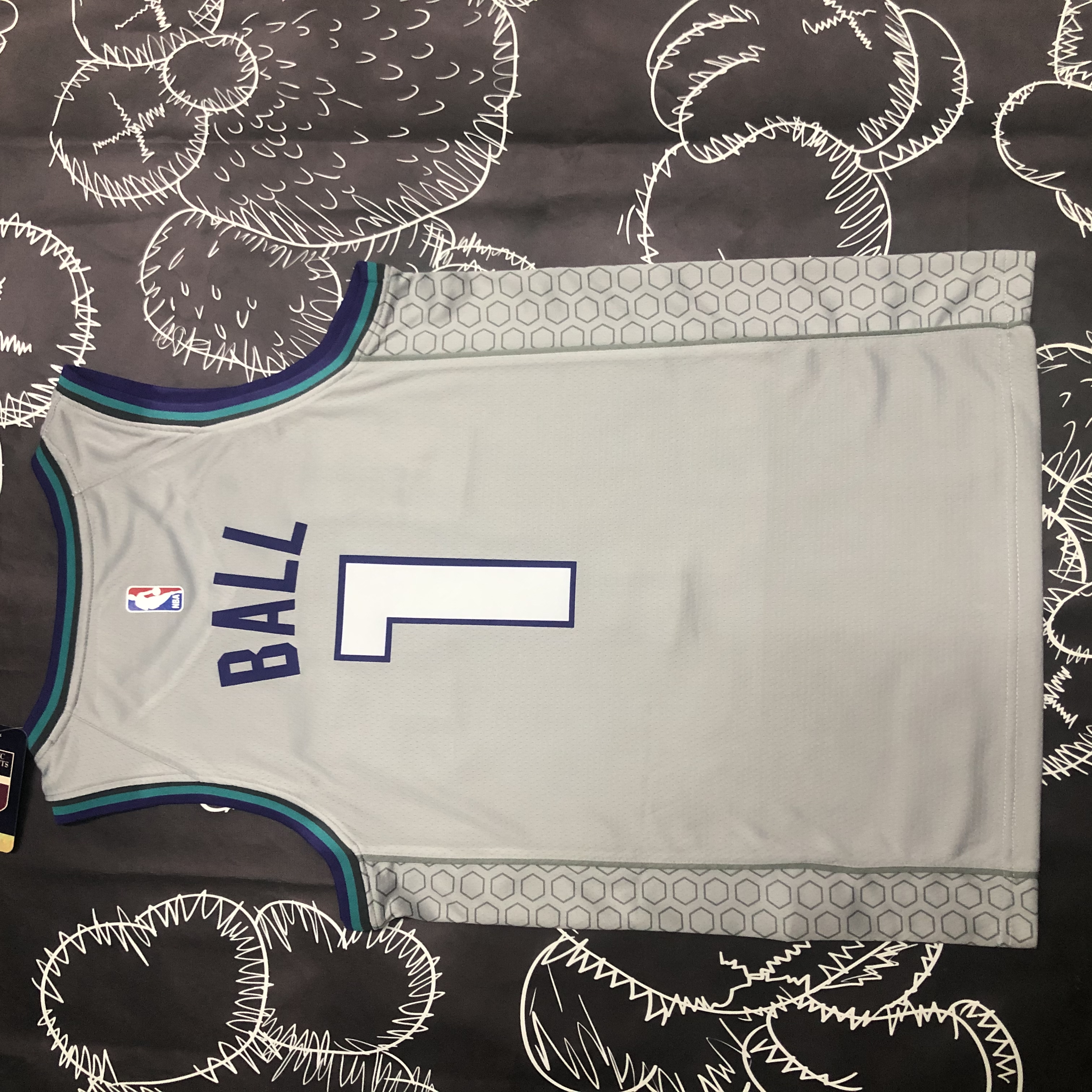 NBA Men Season 2019 Charlotte Hornets Grey #1 BALL Jersey High Quality Name and Number Print - leoleo123123