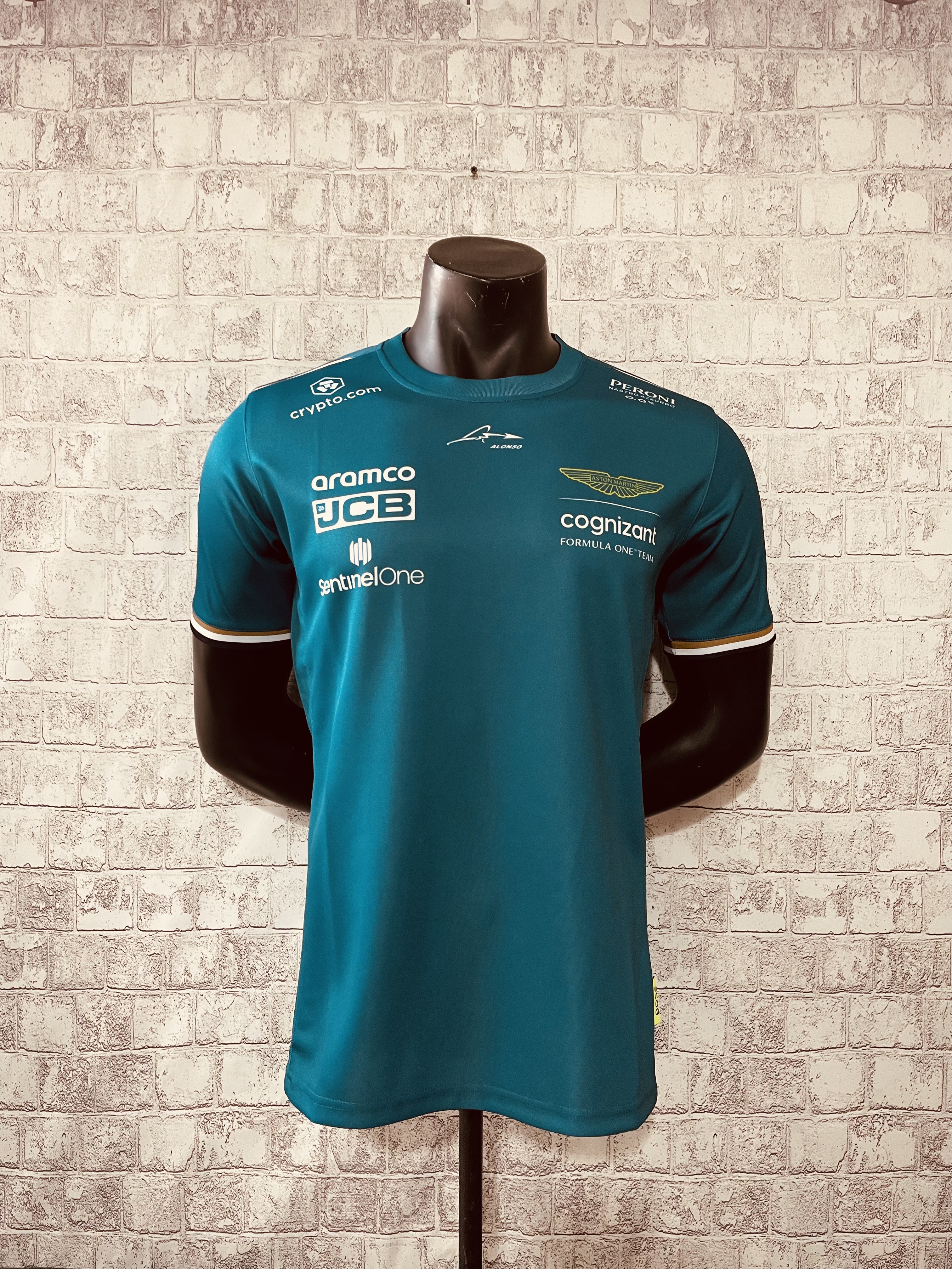2023 Aston Martin Cognizant F1 Team Round Collar With ALONSO 14 T-Shirt - leoleo123123