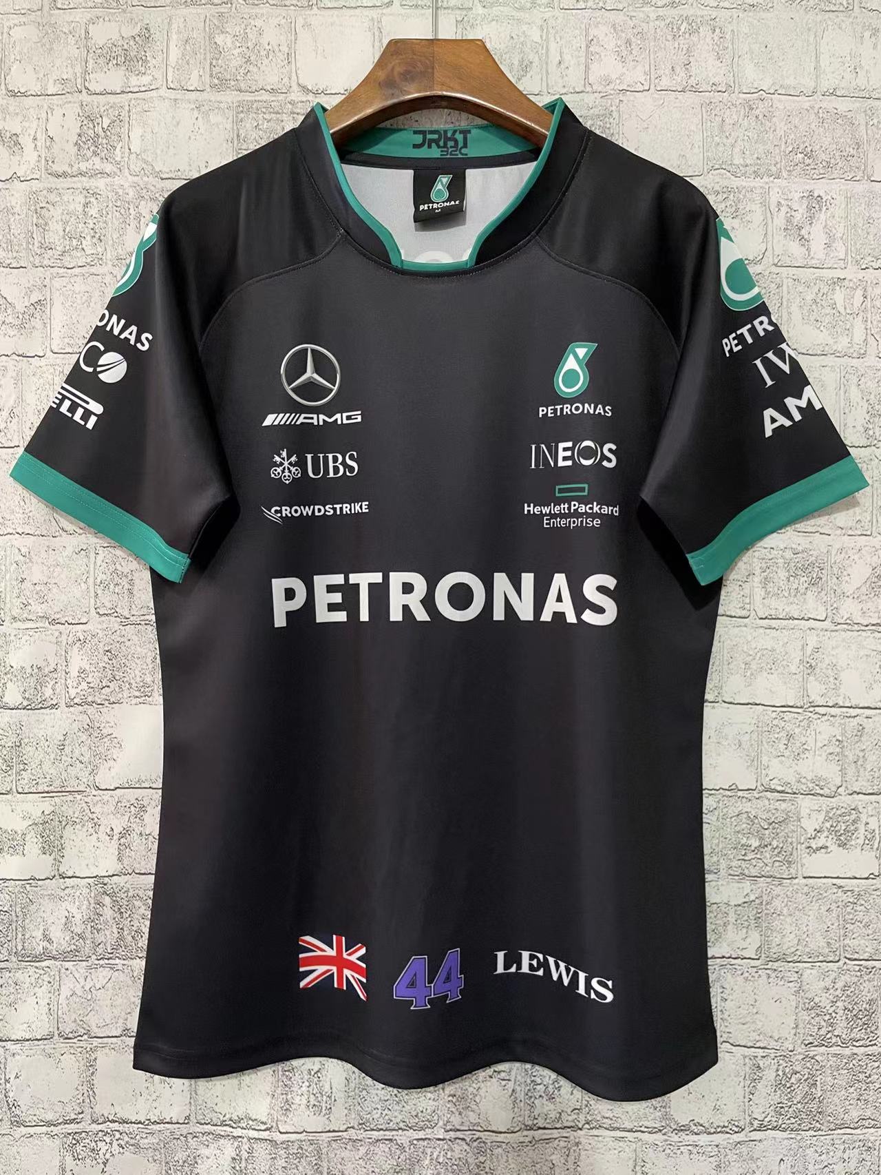 2023 Mercedes F1 Team POLO T-Shirt Black with number 44 - leoleo123123