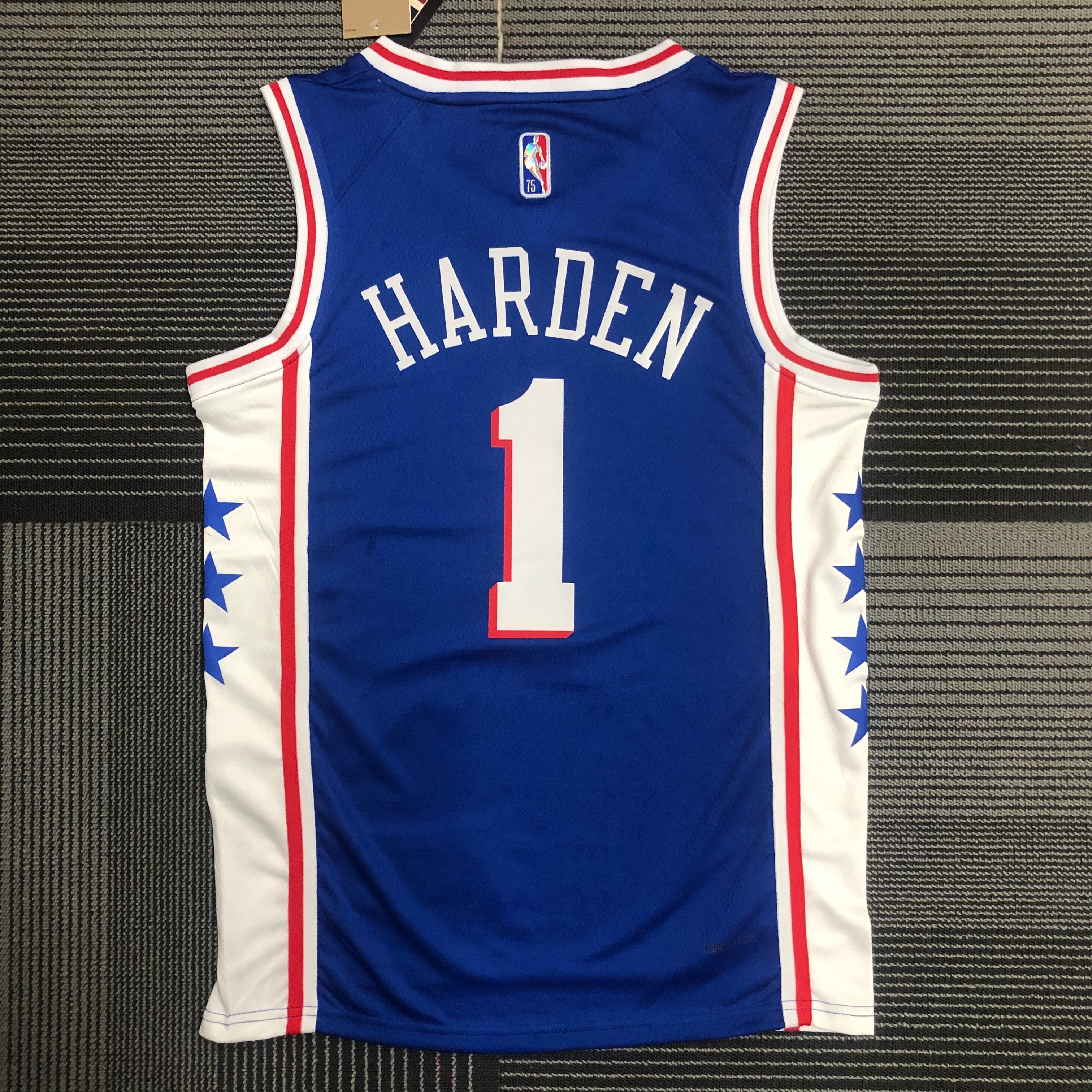 NBA Men 75th Anniversary Season 2022 Philadelphia 76ers Blue V-neck #1 HARDEN Jersey High Quality Name and Number Print - leoleo123123