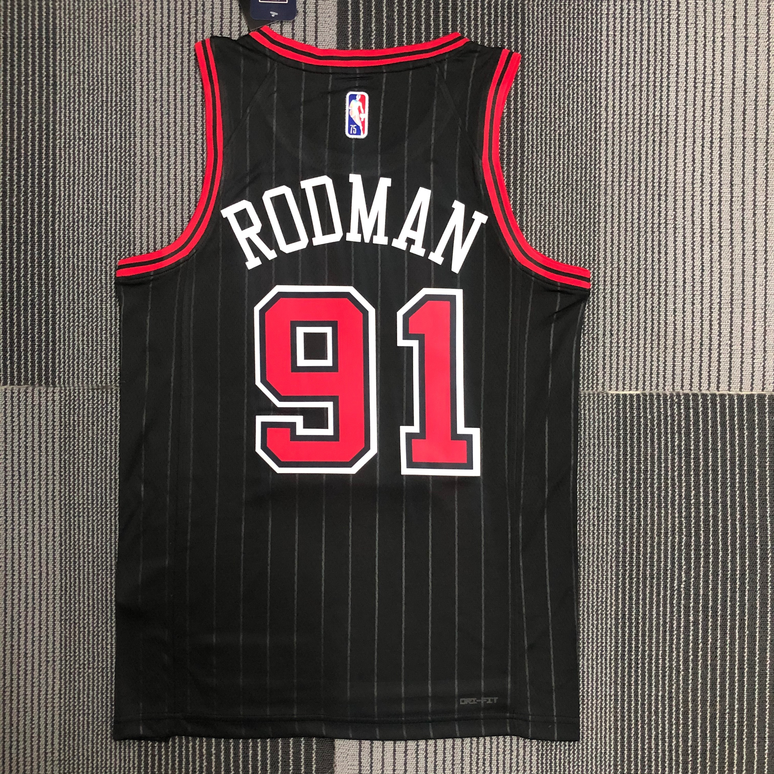 NBA Men 75th Anniversary Chicago Bulls Black with Jordan Logo #91 RODMAN Jersey High Quality Name and Number Print - leoleo123123