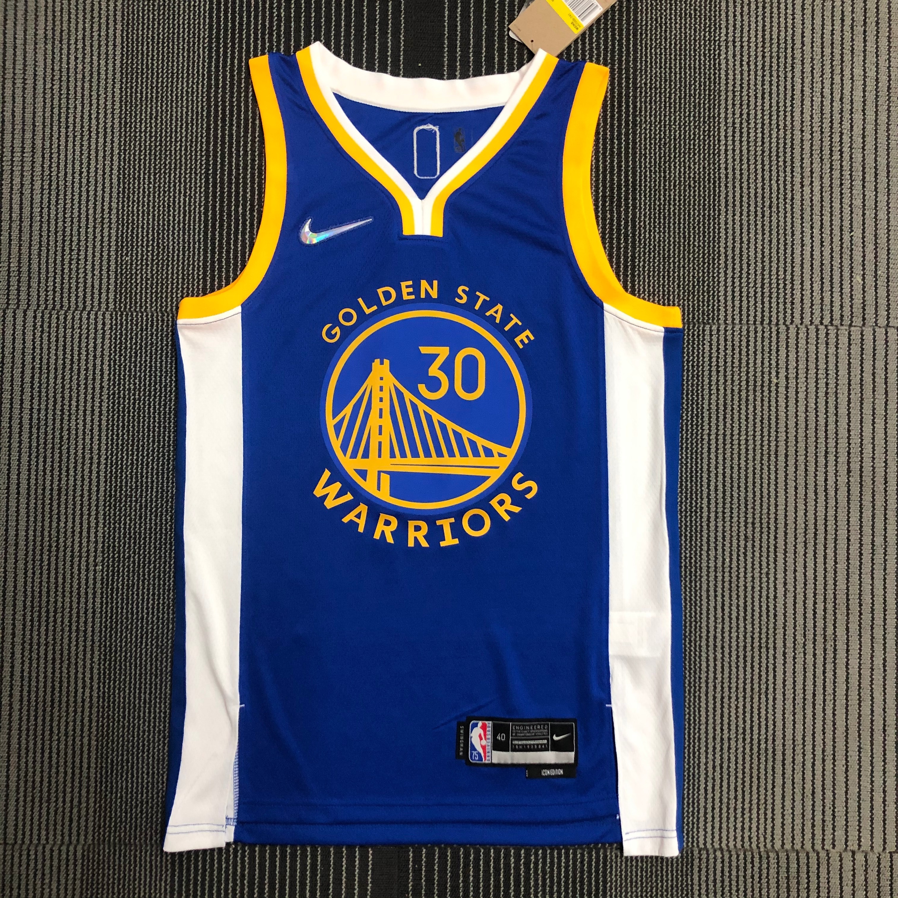 NBA Men 75th Anniversary Golden State Warriors Blue V-neck #30 CURRY Jersey High Quality Name and Number Print - leoleo123123
