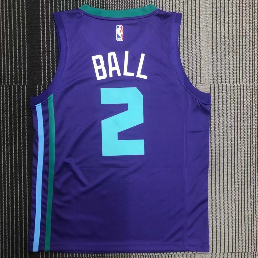 NBA Men New Season Charlotte Hornets #2 BALL Purple Jersey High Quality Name and Number Print - leoleo123123