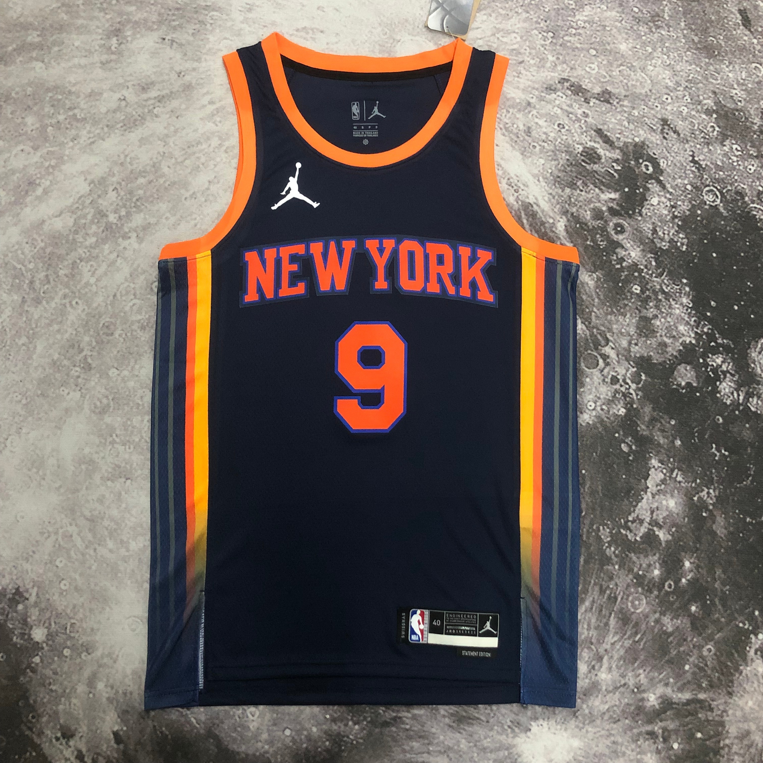 NBA Men 2023 New York Knicks Dark Blue with Jordan Logo #9 BARRETT Jersey High Quality Name and Number Print - leoleo123123