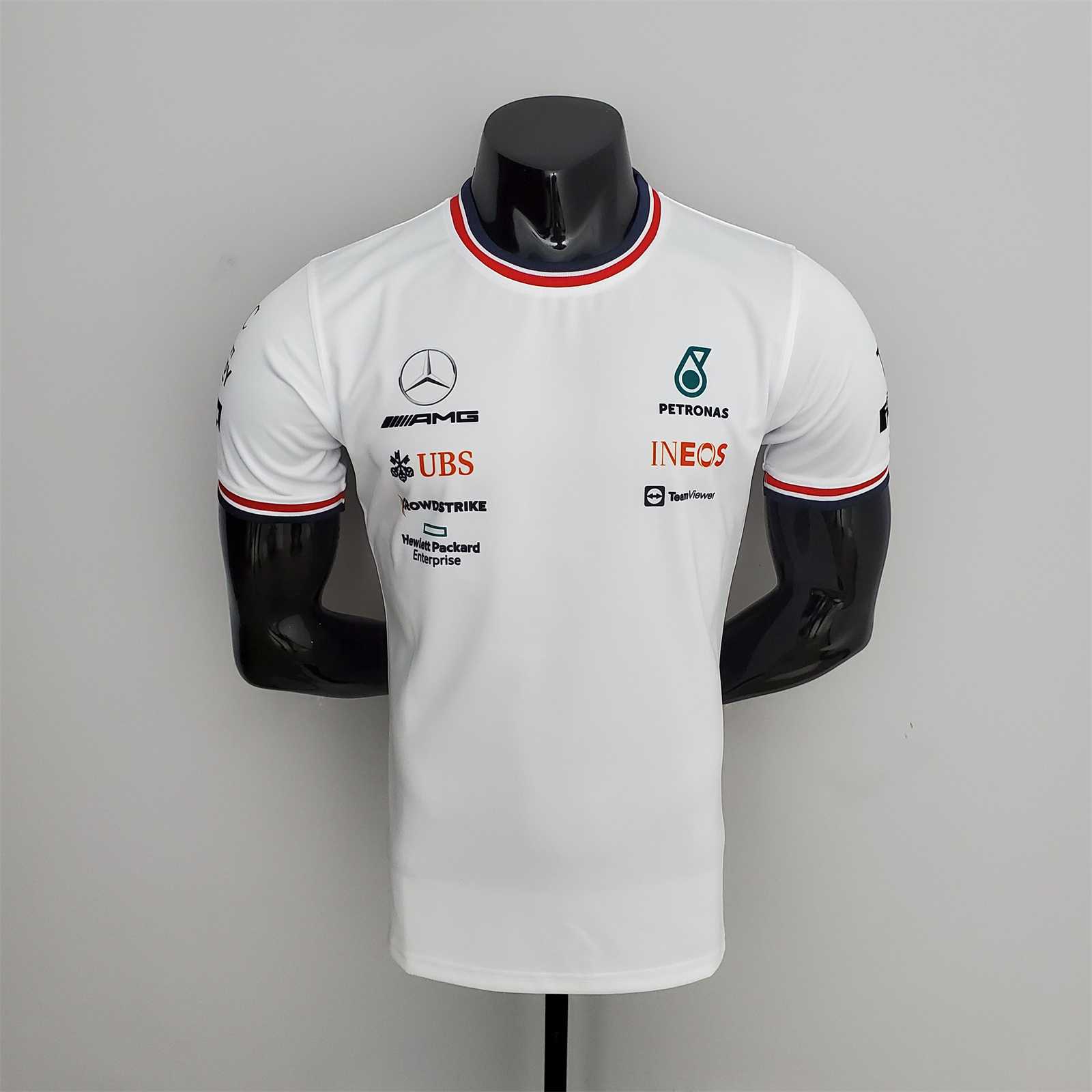 2022 Mercedes F1 Team Round Collar POLO T-Shirt White - leoleo123123