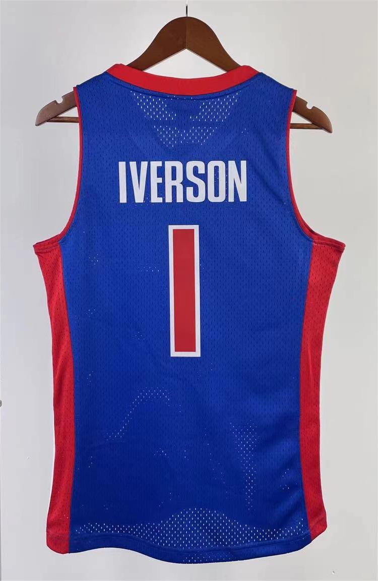 NBA Season 08-09 Detroit Pistons Blue #1 IVERSON Classic Swingman Jersey - leoleo123123