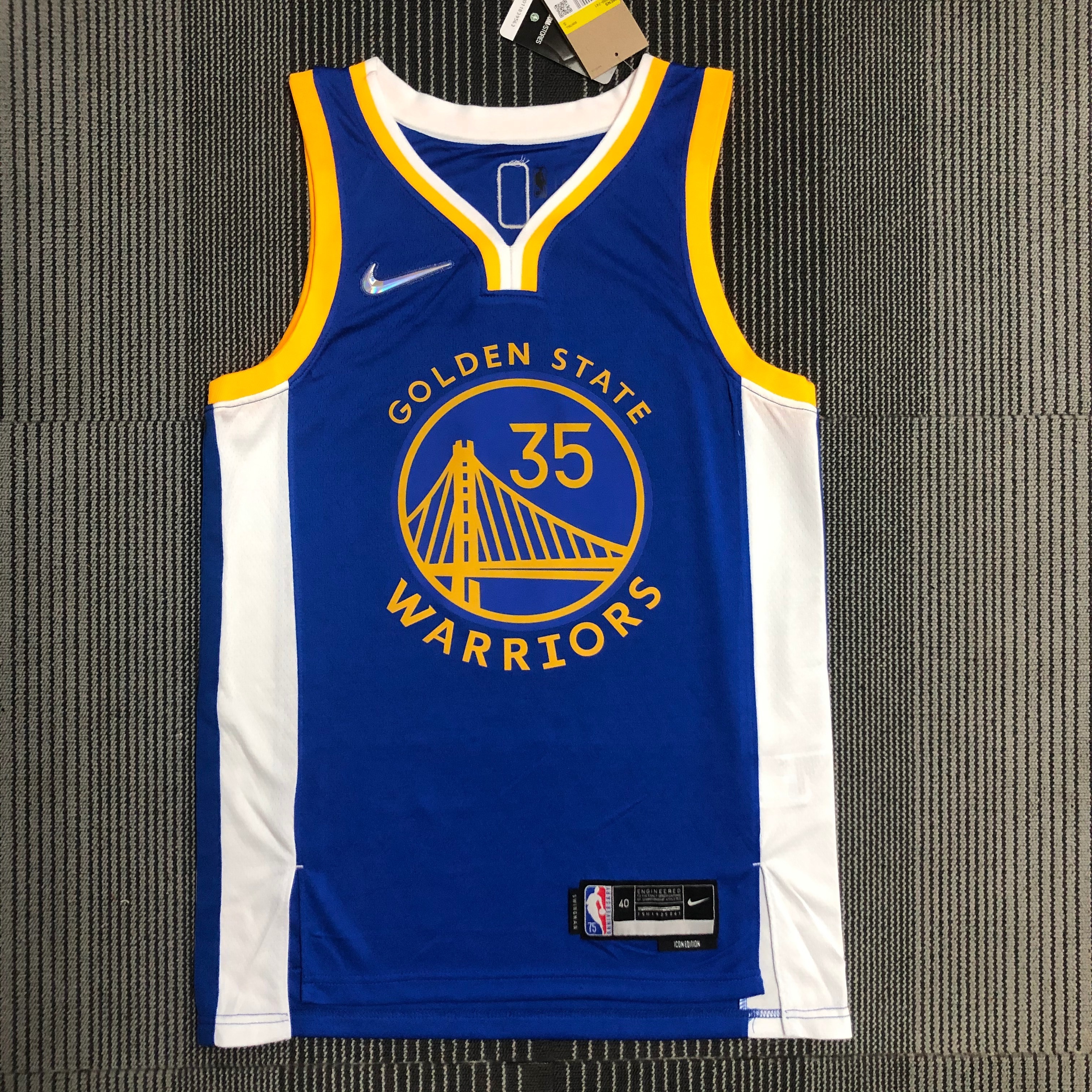 NBA Men 75th Anniversary Golden State Warriors Blue V-neck #35 DURANT Jersey High Quality Name and Number Print - leoleo123123