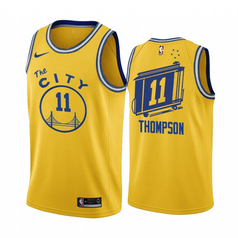 NBA New Season Men Golden State Warriors the City Yellow #11 THOMPSON Jersey High Quality Name and Number Print - leoleo123123