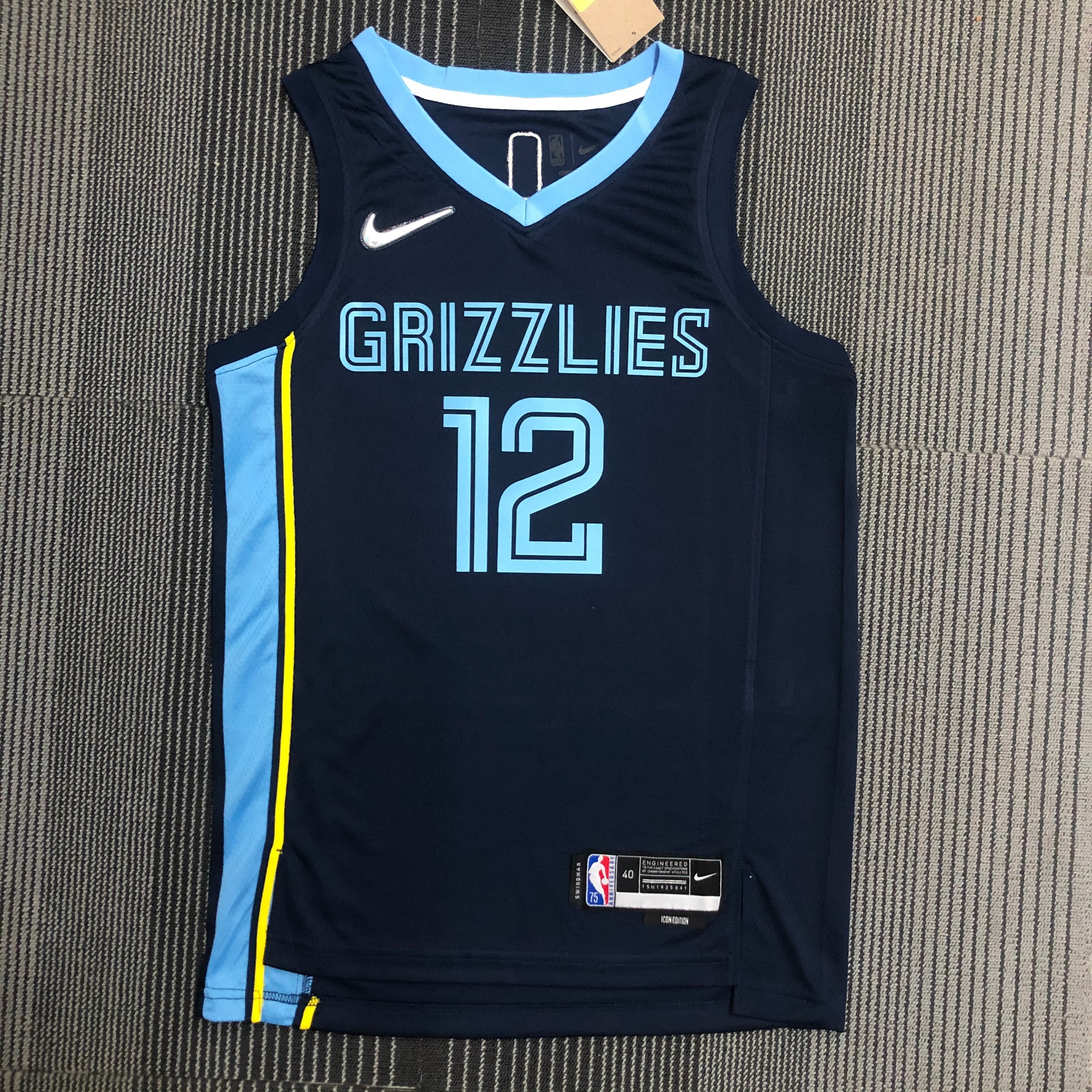 NBA Season 75th Anniversary 2022 Memphis Grizzlies Dark Blue #12 MORANT Jersey High Quality Name and Number Print - leoleo123123