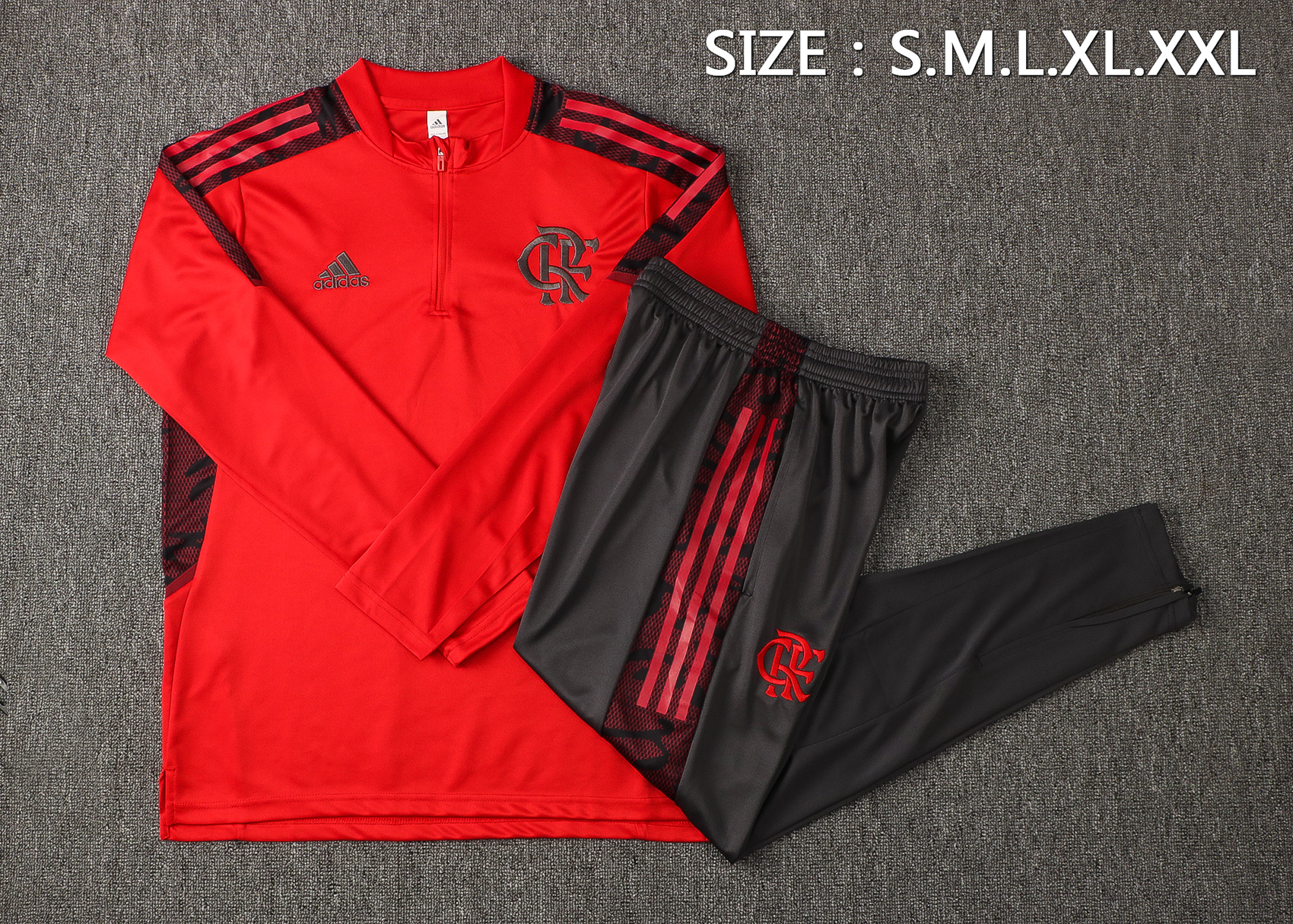 21-22 Flamengo Red with Zipper Sweater Tracksuit Thai Quality - leoleo123123