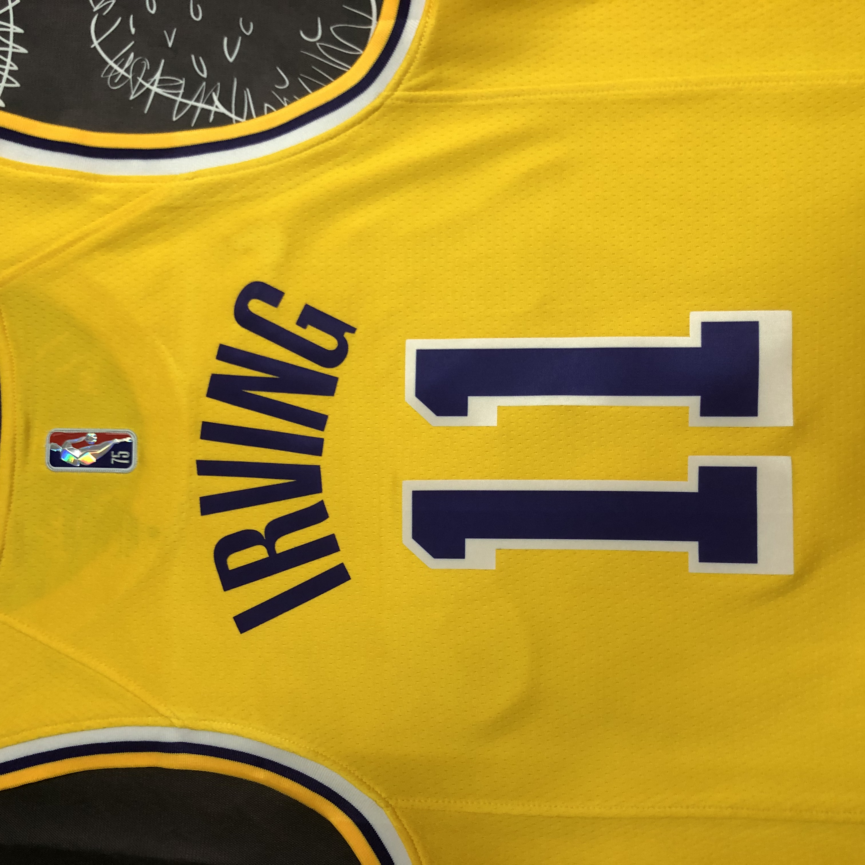 NBA 75th Anniversary Los Angeles Lakers Yellow Round Neck #11 IRVING Jersey High Quality Name and Number Print - leoleo123123