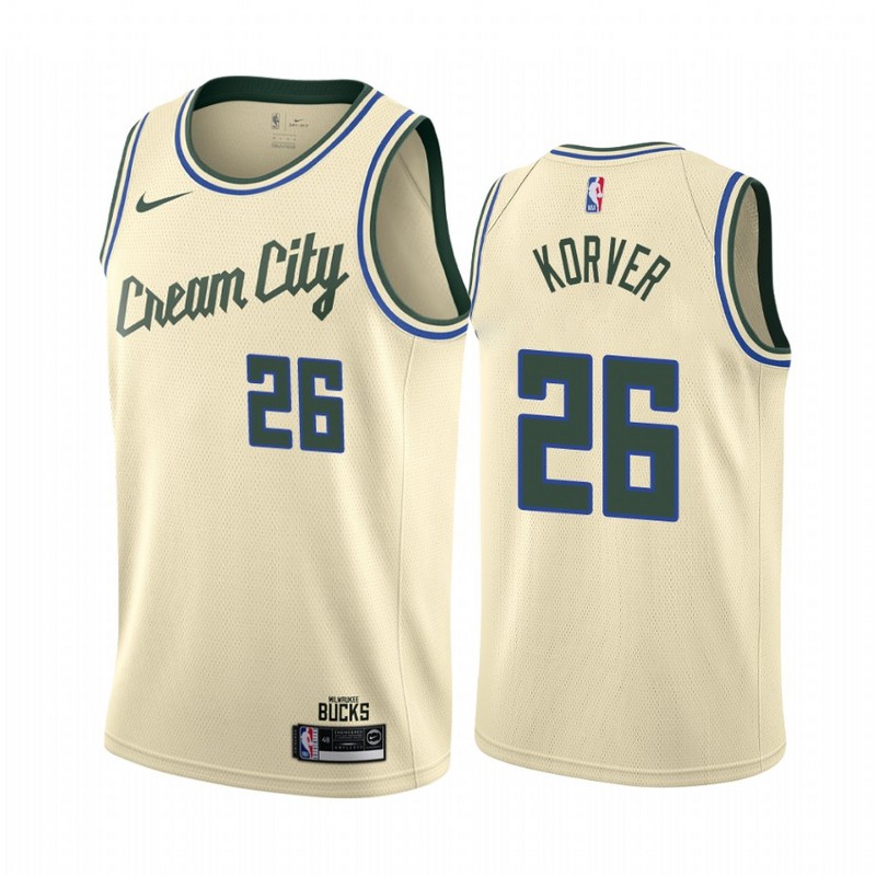 NBA Men Milwaukee Bucks Beige City #26 KORVER Jersey High Quality Name and Number Print - leoleo123123