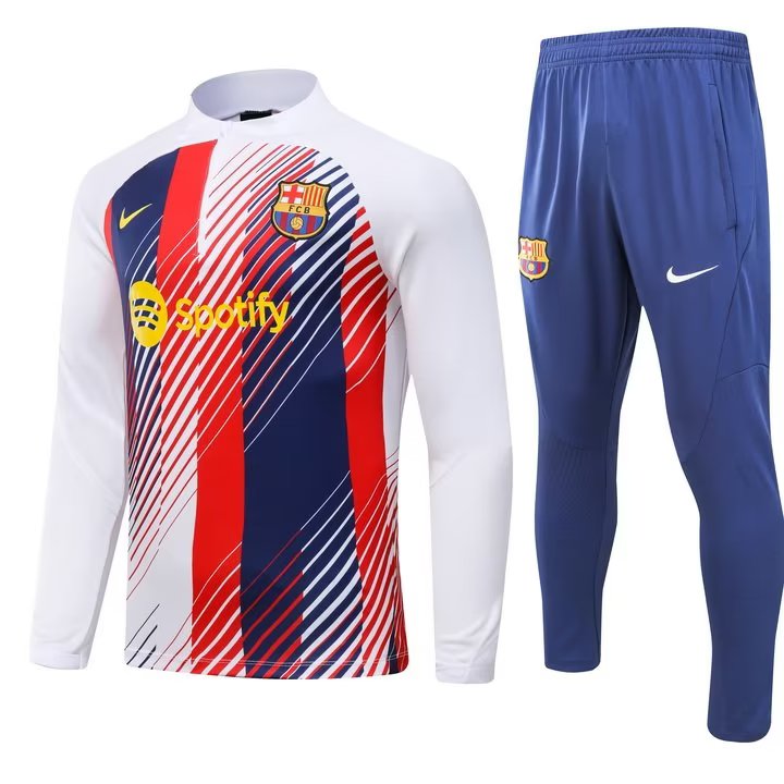 23/24 Barcelona White Red Sweater Tracksuit Thai Quality - leoleo123123