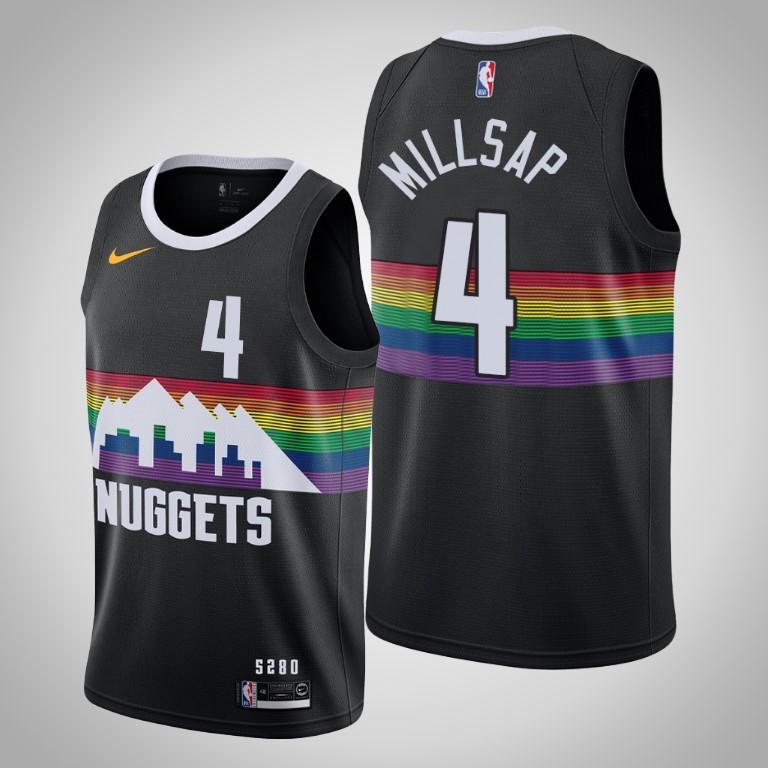NBA Men Denver Nuggets Black City #4 MILLSAP Jersey High Quality Name and Number Print - leoleo123123