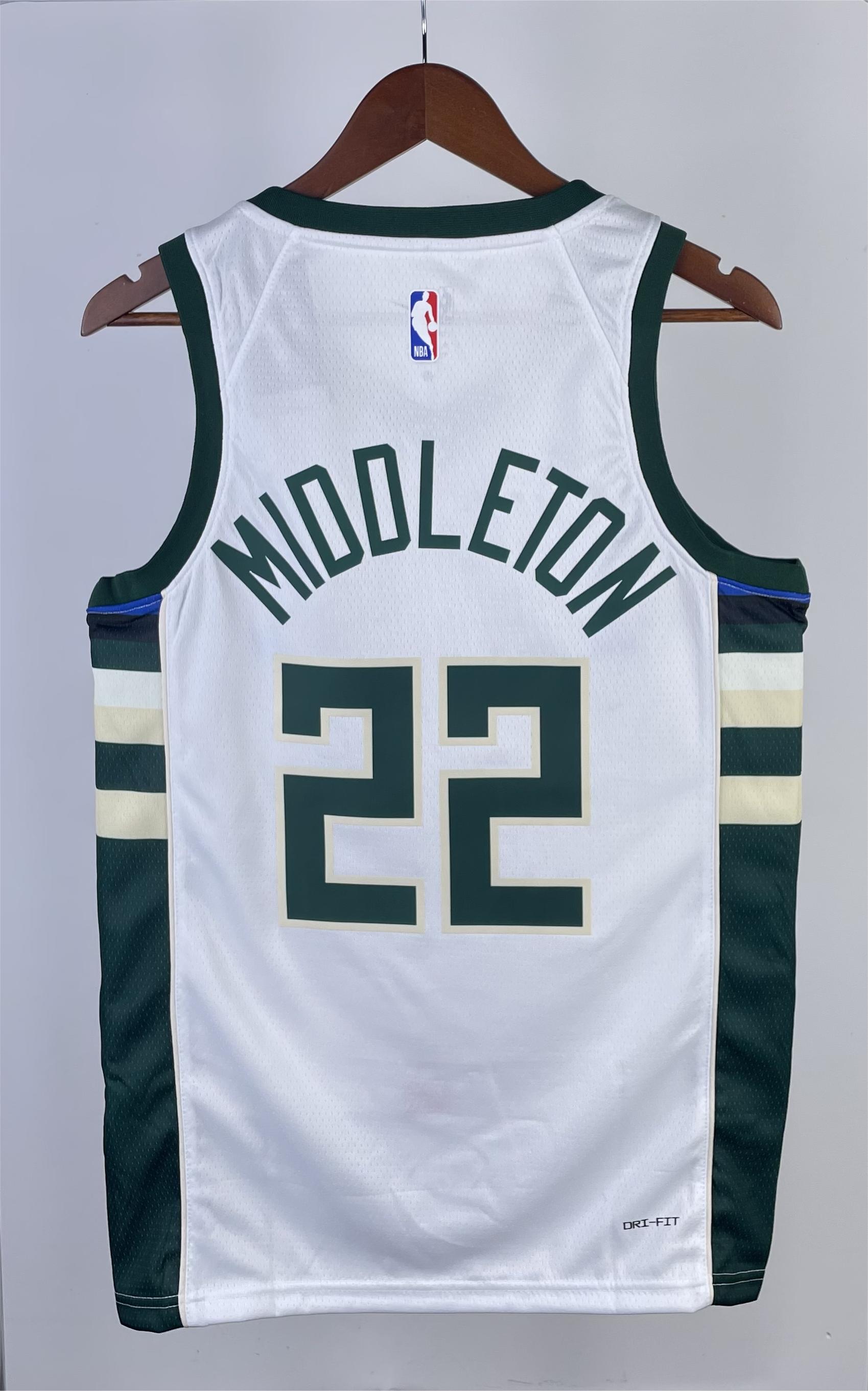 NBA Men 2023 Milwaukee Bucks White #22 MIDDLETON Jersey High Quality Name and Number Print - leoleo123123
