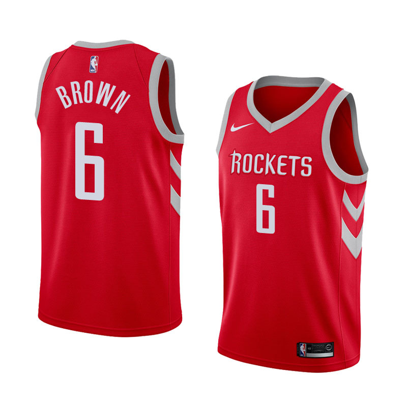 NBA Men Houston Rockets Red #6 BROWN Jersey High Quality Name and Number Print - leoleo123123