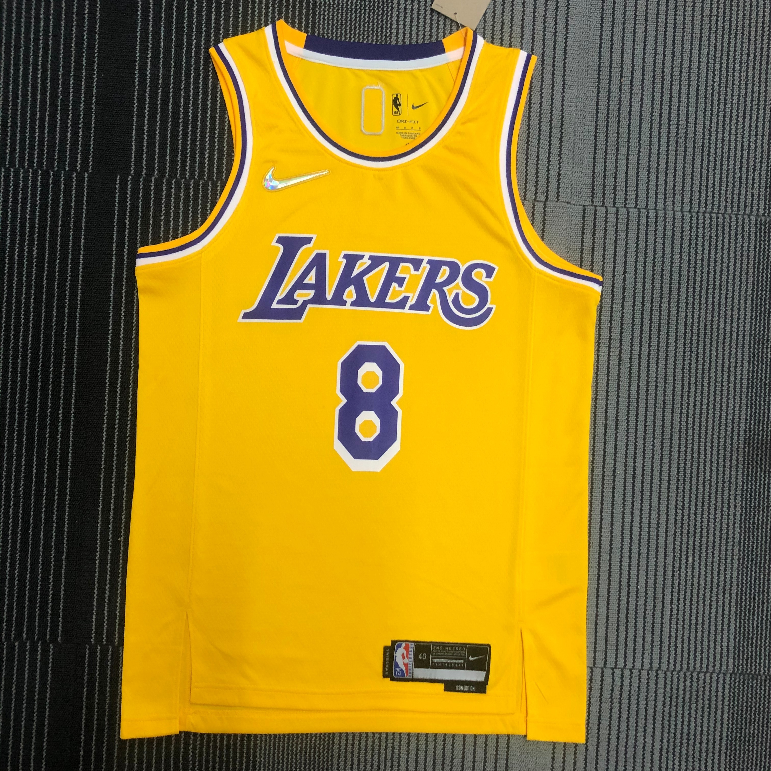NBA 75th Anniversary Los Angeles Lakers Yellow Round Neck #8 BRYANT Jersey High Quality Name and Number Print - leoleo123123