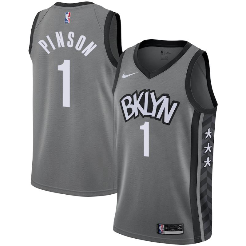 NBA Men New Brooklyn Nets Grey City #1 PINSON Jersey High Quality Name and Number Print - leoleo123123