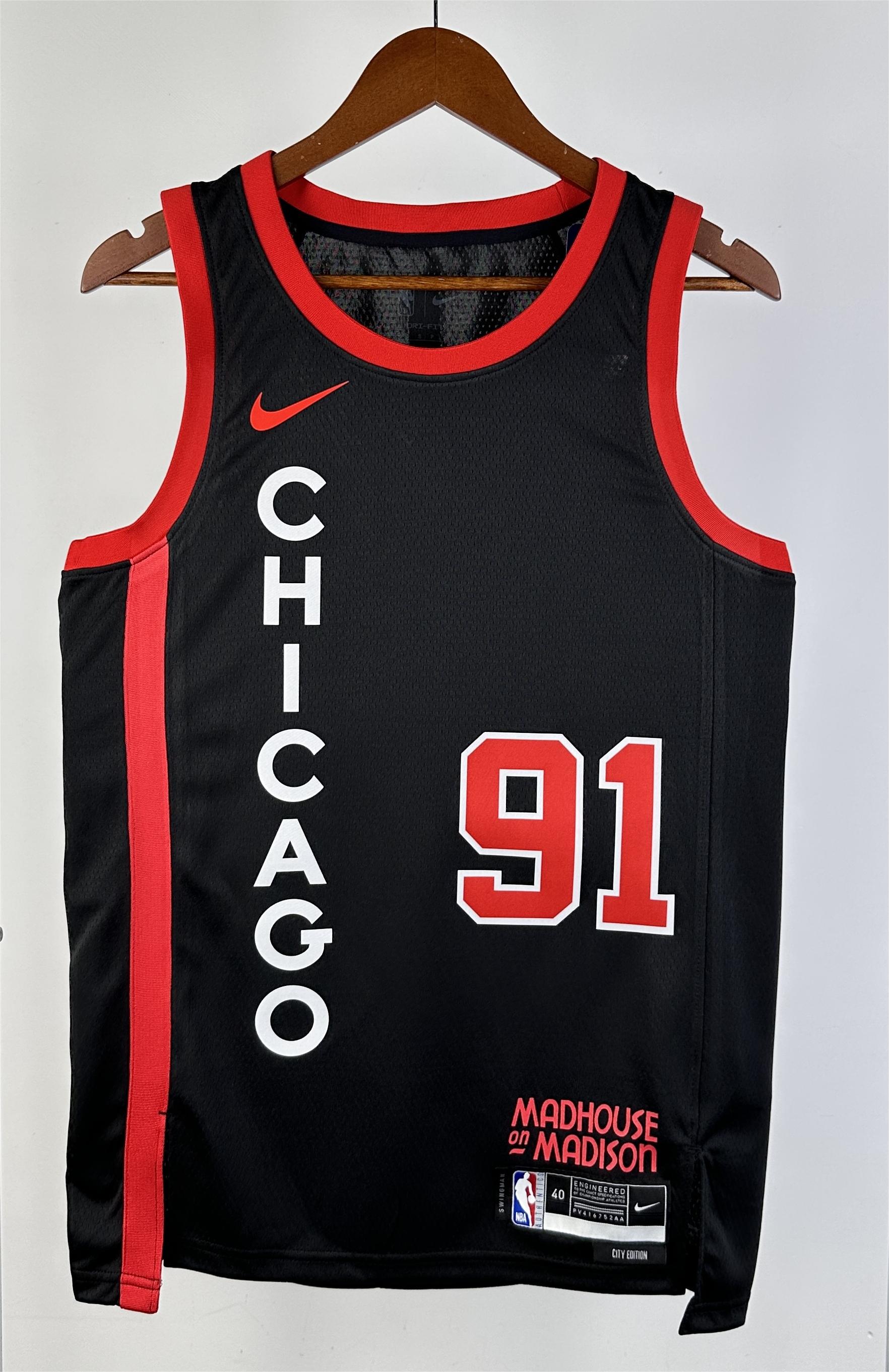 NBA 2024 Chicago Bulls City Edition Black #91 RODMAN Jersey High Quality - leoleo123123