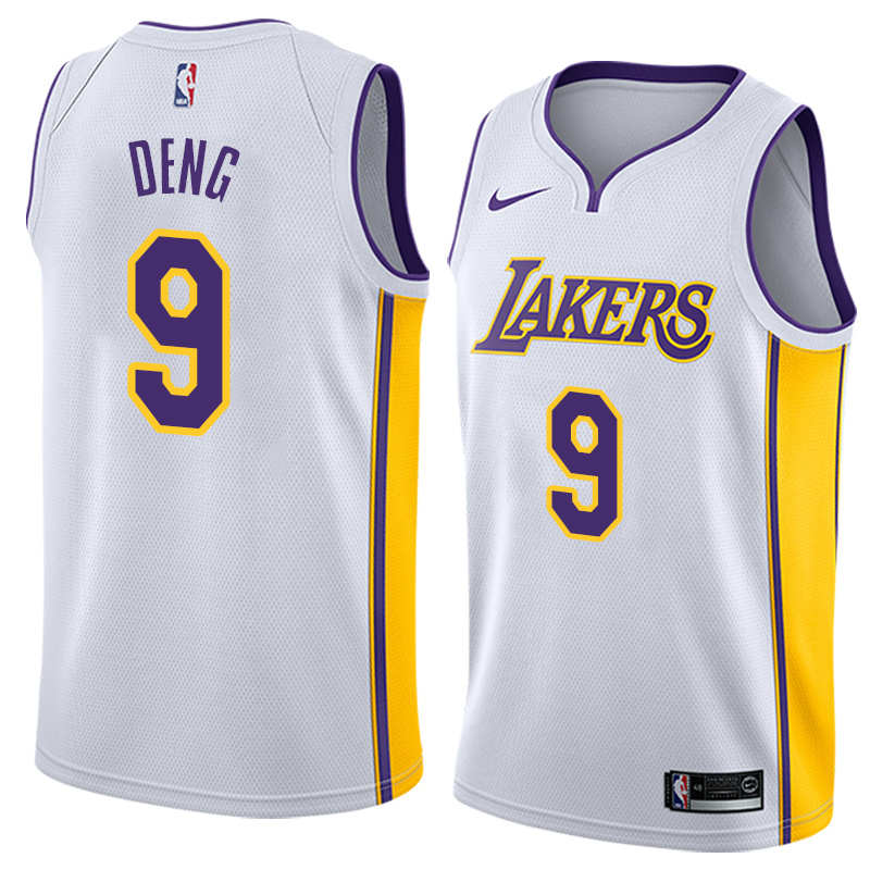 NBA Men Los Angeles Lakers #9 DENG White V-neck Jersey High Quality Name and Number Print - leoleo123123