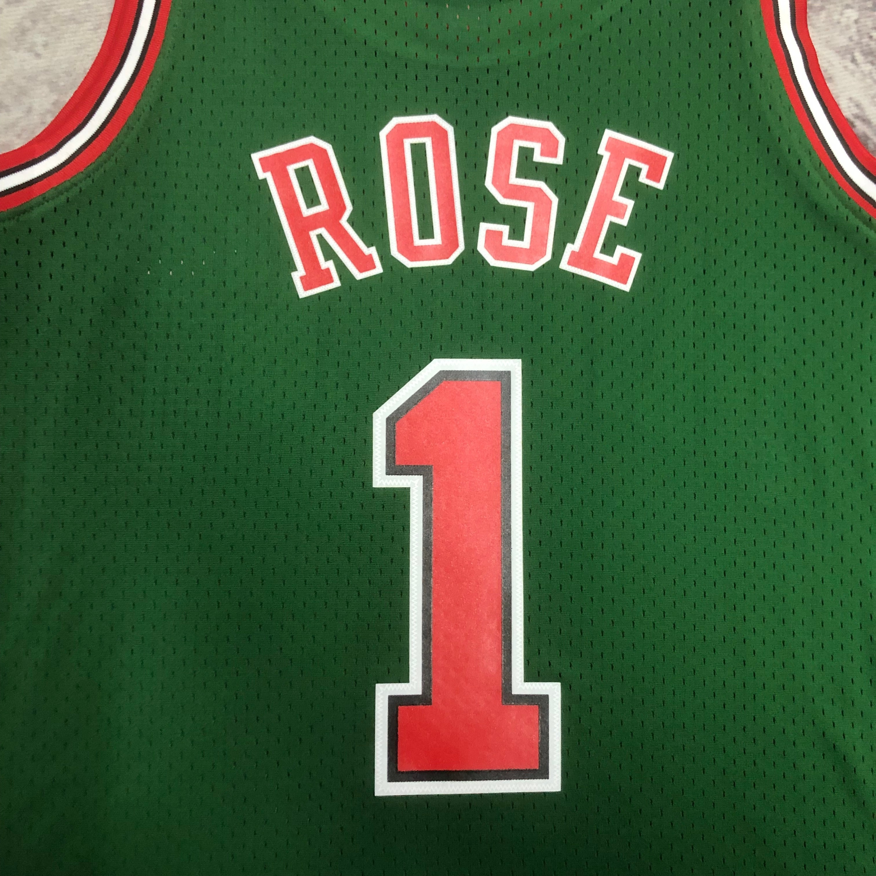 NBA Men Season 08-09 Retro Chicago Bulls Green #1 ROSE with Red Letter Jersey High Quality Name and Number Print - leoleo123123
