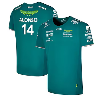 2023 Aston Martin Cognizant F1 Team Round Collar With ALONSO 14 T-Shirt - leoleo123123