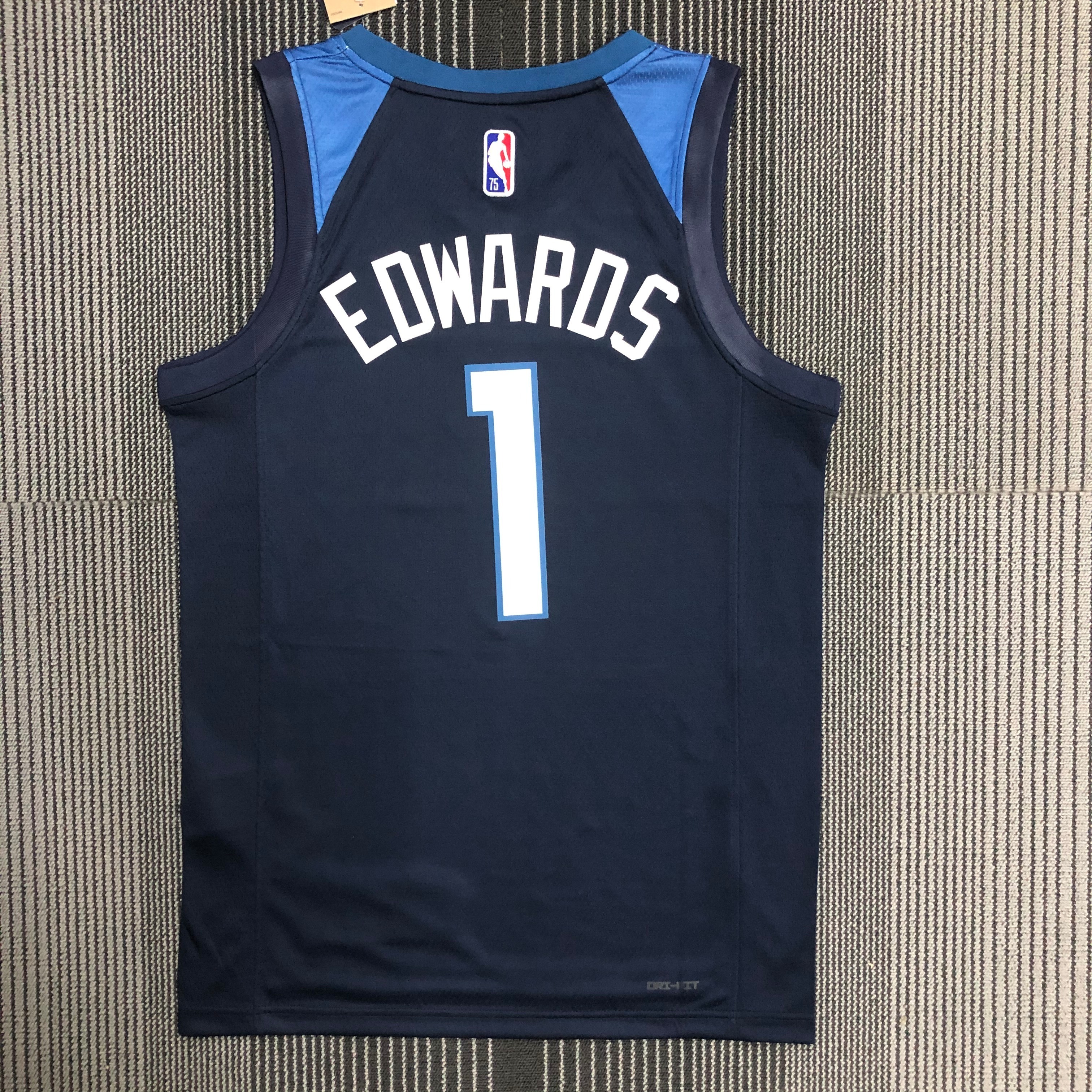 NBA Men 75th Anniversary Minnesota Timberwolves Dark Blue #1 EDWARDS Jersey High Quality Name and Number Print - leoleo123123