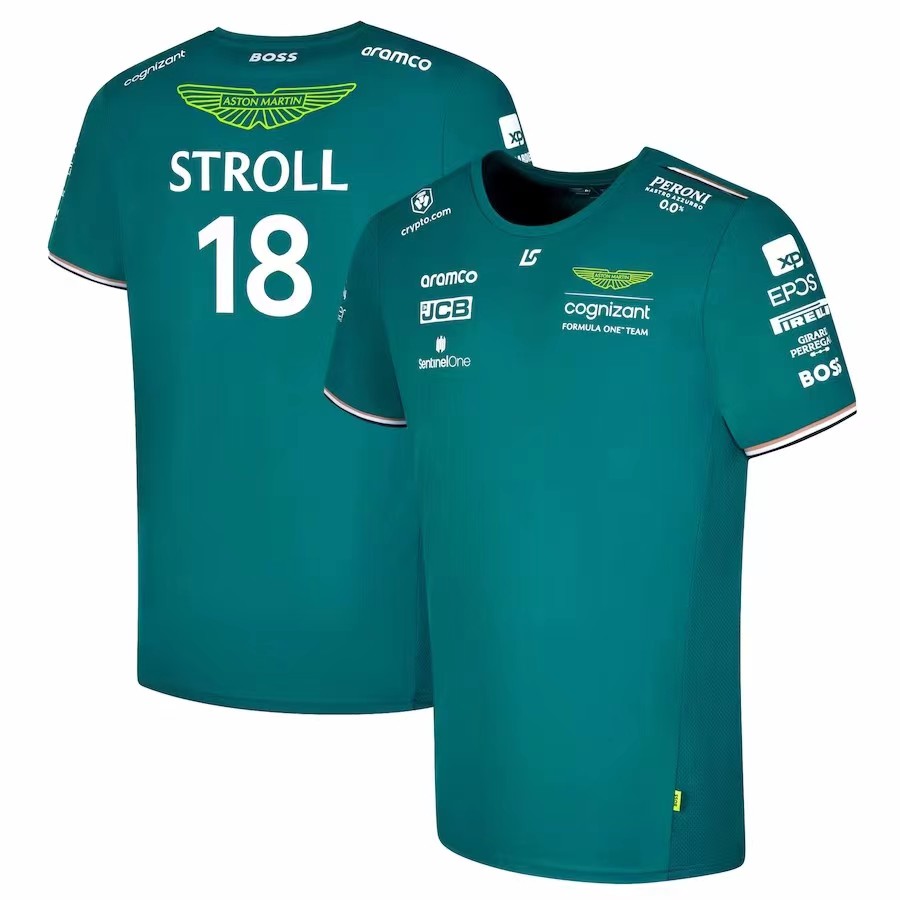 2023 Aston Martin Cognizant F1 Team Round Collar With STROLL 18 T-Shirt - leoleo123123